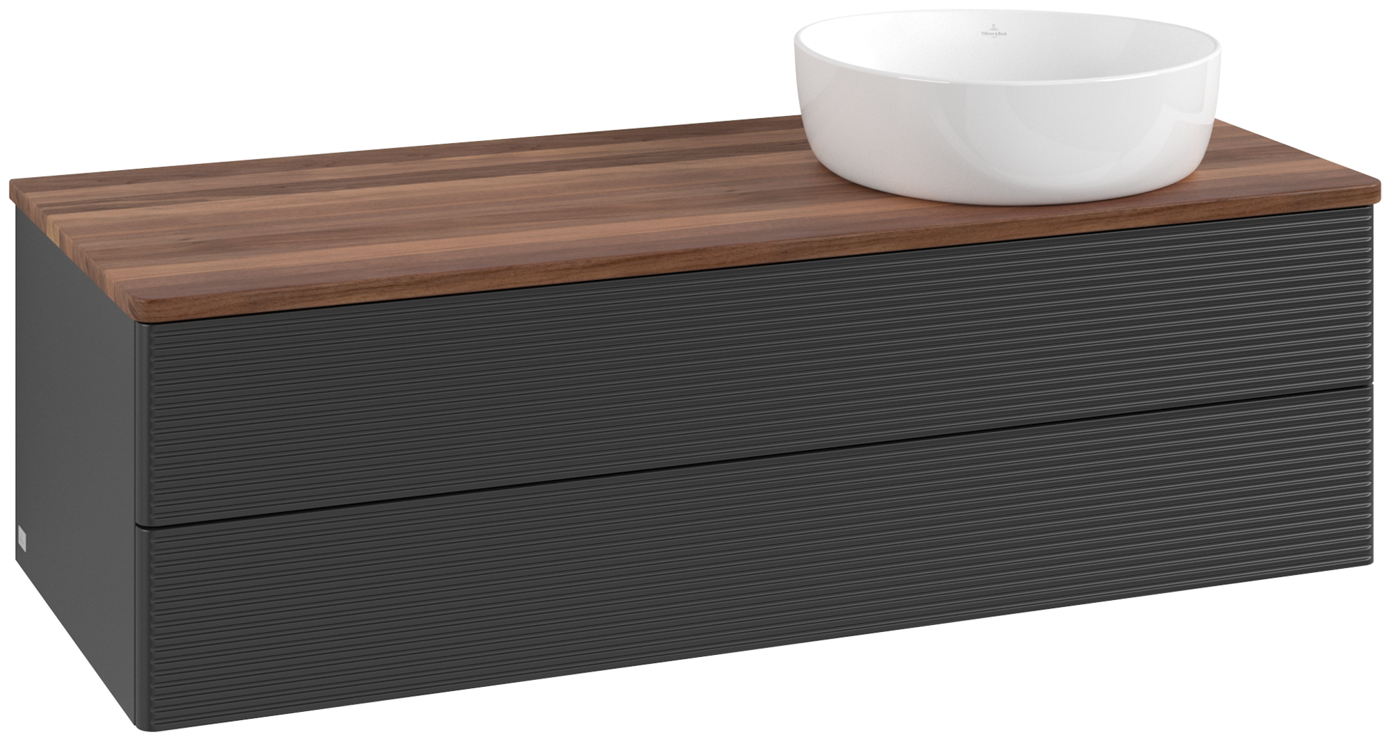 Villeroy & Boch Antao Vanity unit, with lighting, 2 pull-out compartments, 1200x360x500mm, Front with grain texture, Body: Black Matt Lacquer, Front: Black Matt Lacquer, Cover plate: Warm Walnut