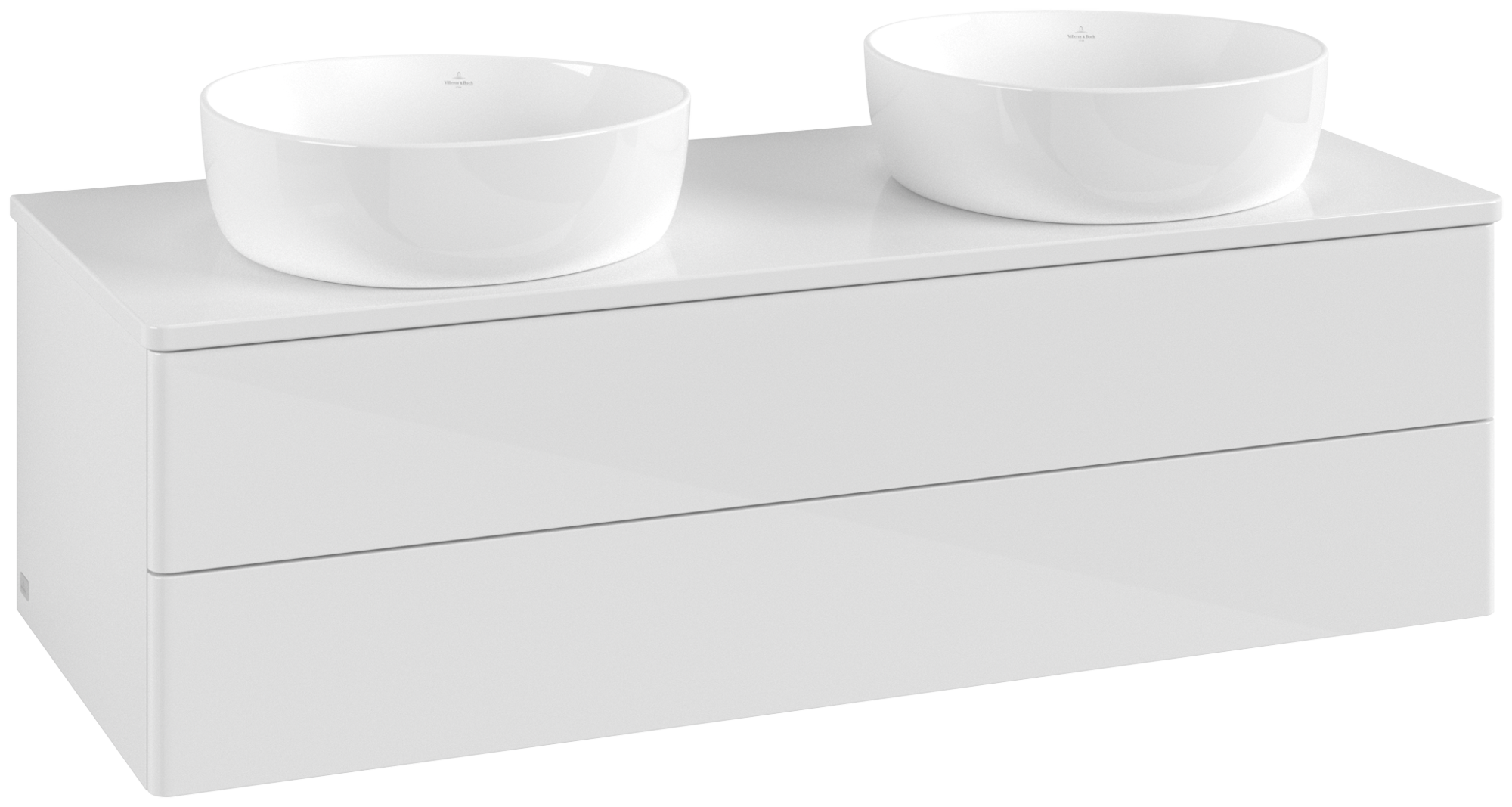 Villeroy & Boch Antao Waschbeckenunterschrank, mit Beleuchtung, 2 Auszüge, 1200x360x500mm, Front ohne Struktur, Korpus: Glossy White Lacquer, Front: Glossy White Lacquer, Abdeckplatte: Glossy White Lacquer
