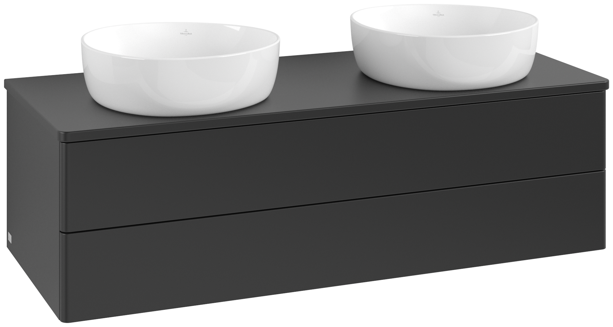Villeroy & Boch Antao Skåp till tvättställ, med belysning, 2 utdragbara fack, 1200x360x500mm, Framsidan utan kornig struktur, Kropp: Black Matt Lacquer, Framsida: Black Matt Lacquer, Täckplatta: Black Matt Lacquer