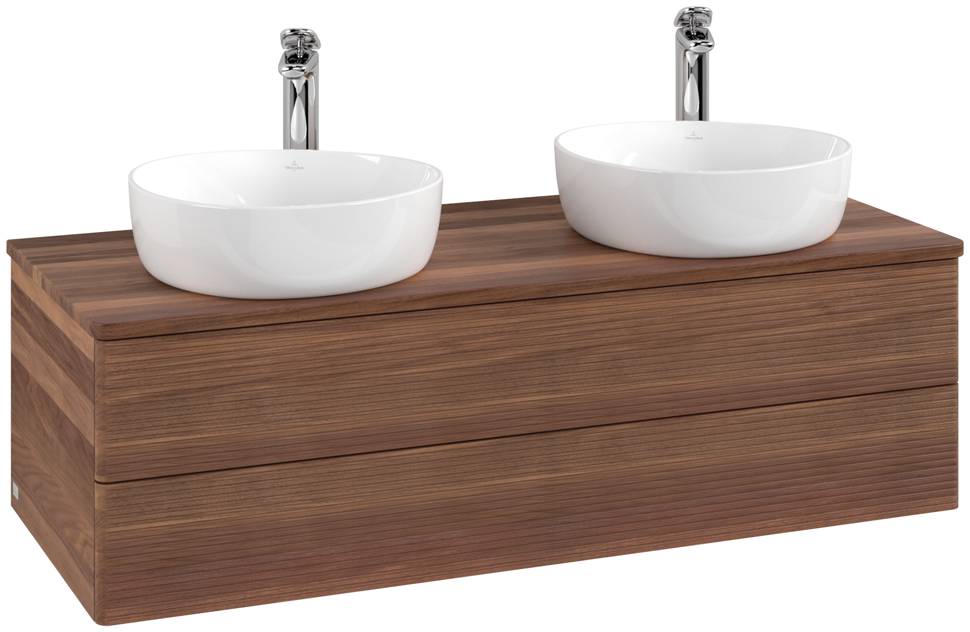 Villeroy & Boch Antao Skåp till tvättställ, med belysning, 2 utdragbara fack, 1200x360x500mm, Framsida med grynig textur, Kropp: Warm Walnut, Framsida: Warm Walnut, Täckplatta: Warm Walnut