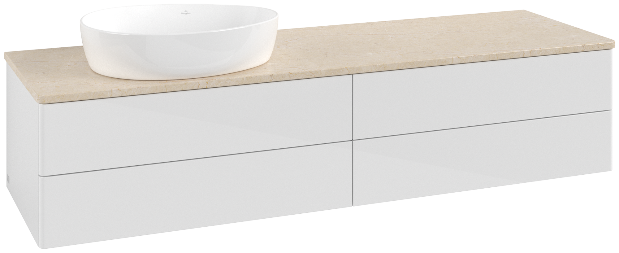 Villeroy & Boch Antao Vanity unit, with lighting, 4 pull-out compartments, 1600x360x500mm, Front without structure, Body: Glossy White Lacquer, Front: Glossy White Lacquer, Cover plate: Botticino