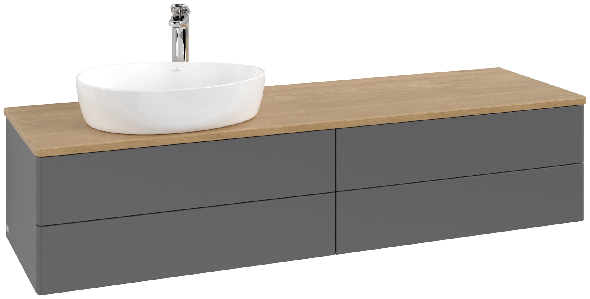 Villeroy & Boch Antao Vanity unit, with lighting, 4 pull-out compartments, 1600x360x500mm, Front without structure, Body: Anthracite Matt Lacquer, Front: Anthracite Matt Lacquer, Cover plate: Honey Oak