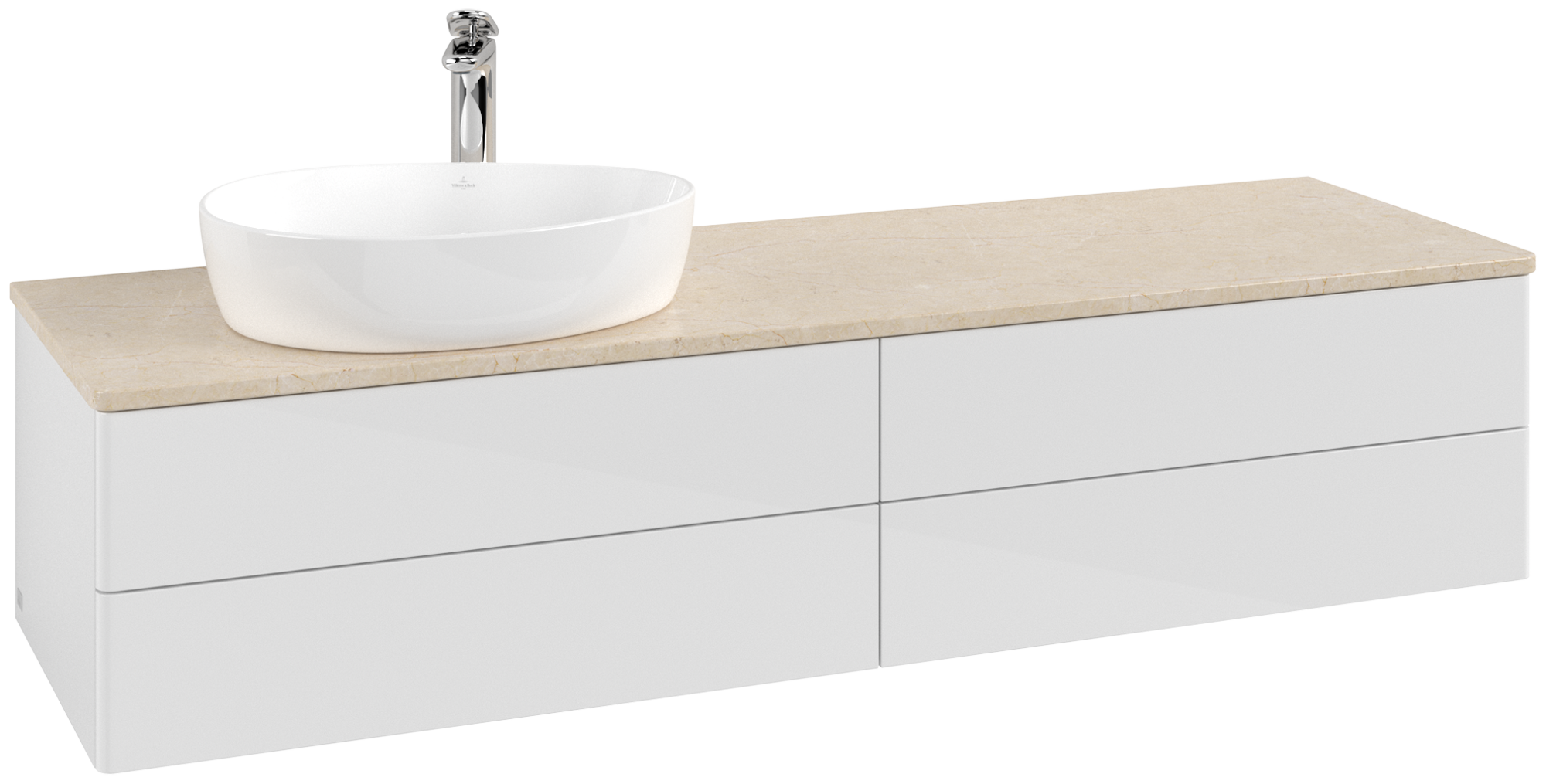 Villeroy & Boch Antao Vanity unit, with lighting, 4 pull-out compartments, 1600x360x500mm, Front without structure, Body: Glossy White Lacquer, Front: Glossy White Lacquer, Cover plate: Botticino