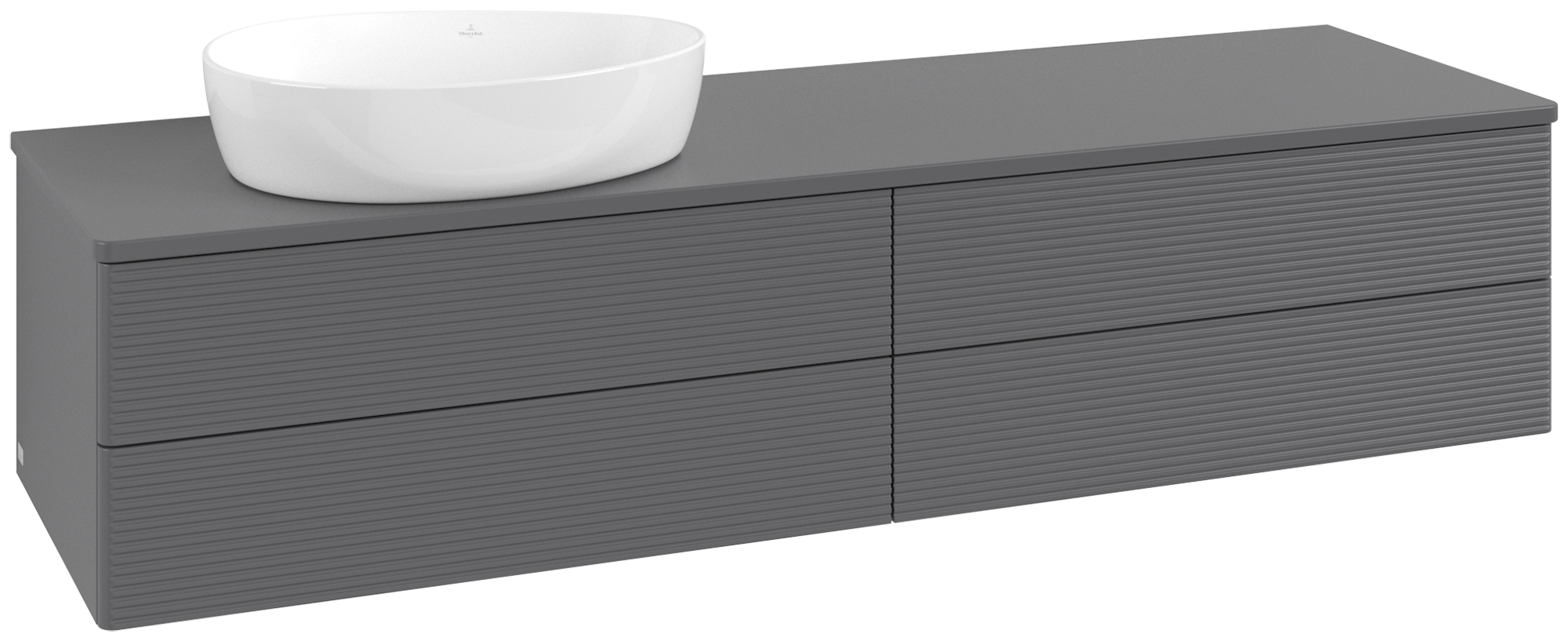 Villeroy & Boch Antao Vanity unit, with lighting, 4 pull-out compartments, 1600x360x500mm, Front with grain texture, Body: Anthracite Matt Lacquer, Front: Anthracite Matt Lacquer, Cover plate: Anthracite Matt Lacquer