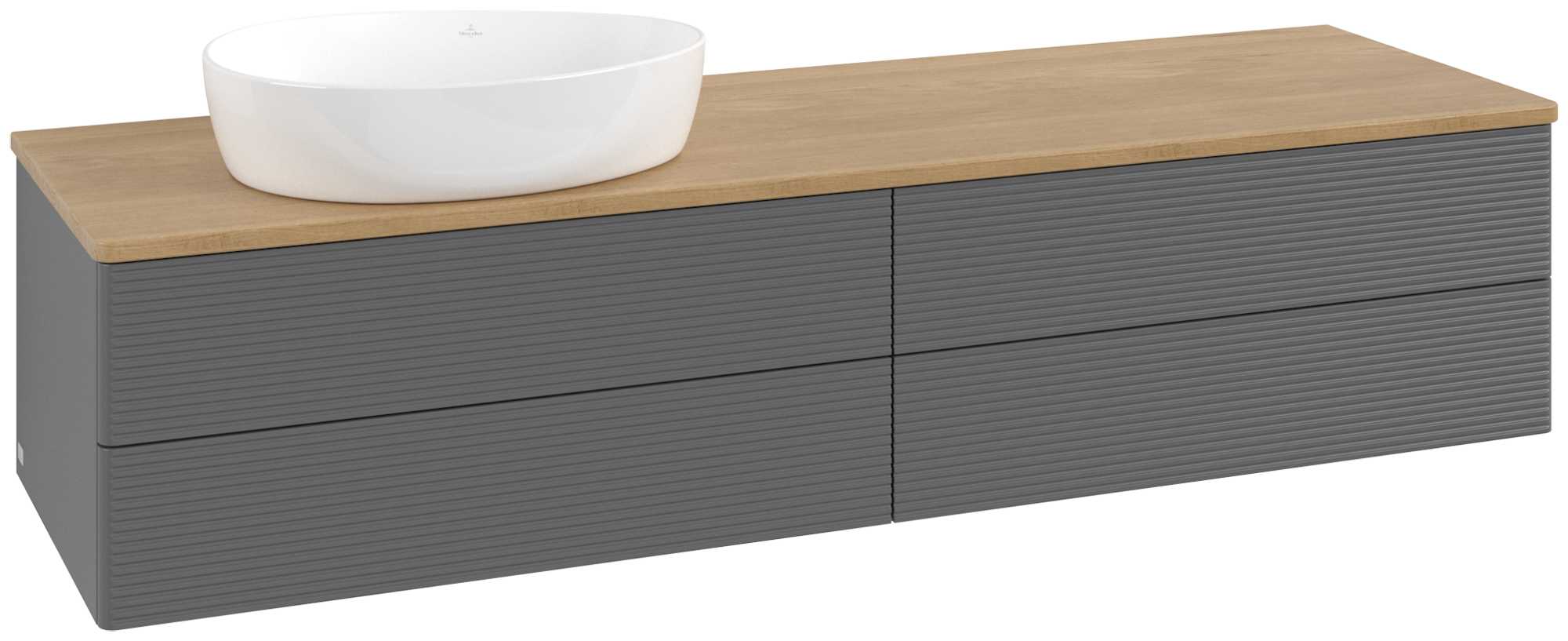 Villeroy & Boch Antao Vanity unit, with lighting, 4 pull-out compartments, 1600x360x500mm, Front with grain texture, Body: Anthracite Matt Lacquer, Front: Anthracite Matt Lacquer, Cover plate: Honey Oak