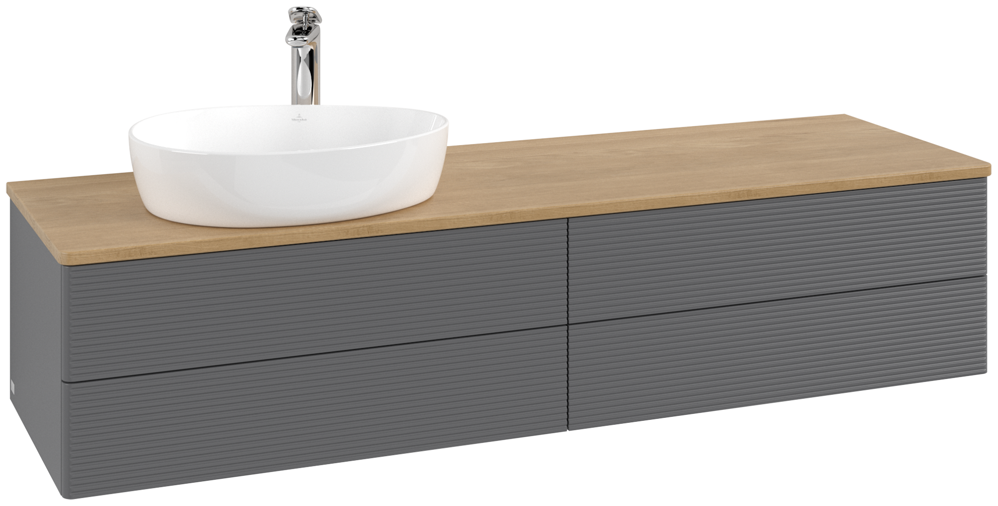 Villeroy & Boch Antao Vanity unit, with lighting, 4 pull-out compartments, 1600x360x500mm, Front with grain texture, Body: Anthracite Matt Lacquer, Front: Anthracite Matt Lacquer, Cover plate: Honey Oak
