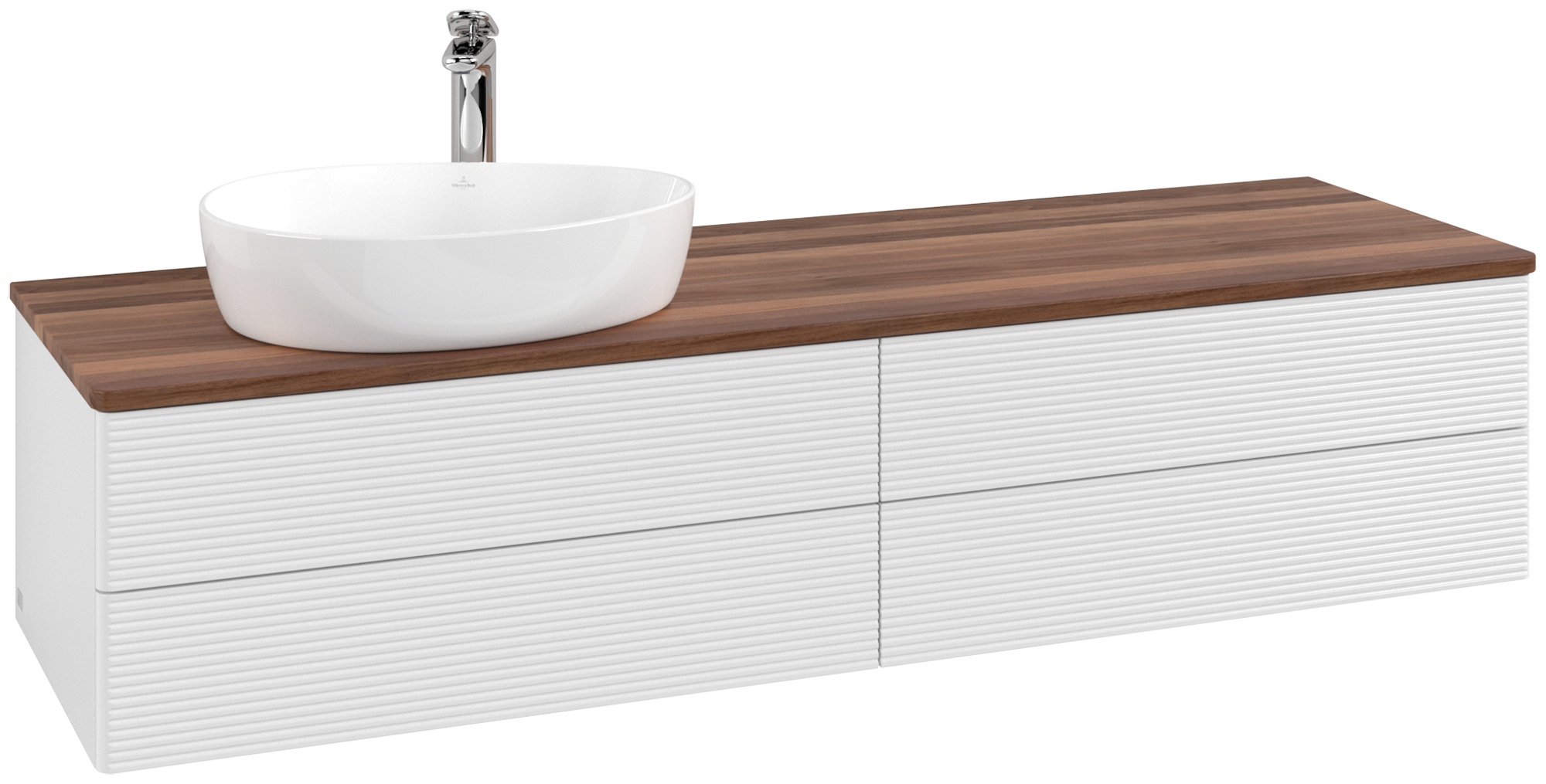 Villeroy & Boch Antao Vanity unit, with lighting, 4 pull-out compartments, 1600x360x500mm, Front with grain texture, Body: Glossy White Lacquer, Front: Glossy White Lacquer, Cover plate: Warm Walnut