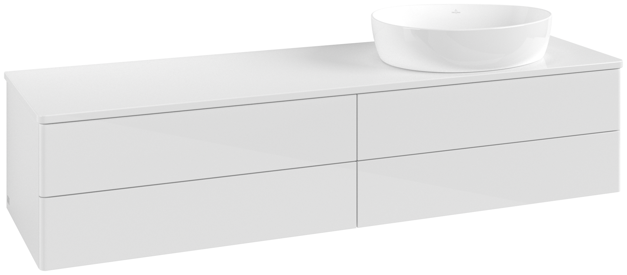Villeroy & Boch Antao Waschbeckenunterschrank, mit Beleuchtung, 4 Auszüge, 1600x360x500mm, Front ohne Struktur, Korpus: Glossy White Lacquer, Front: Glossy White Lacquer, Abdeckplatte: Glossy White Lacquer