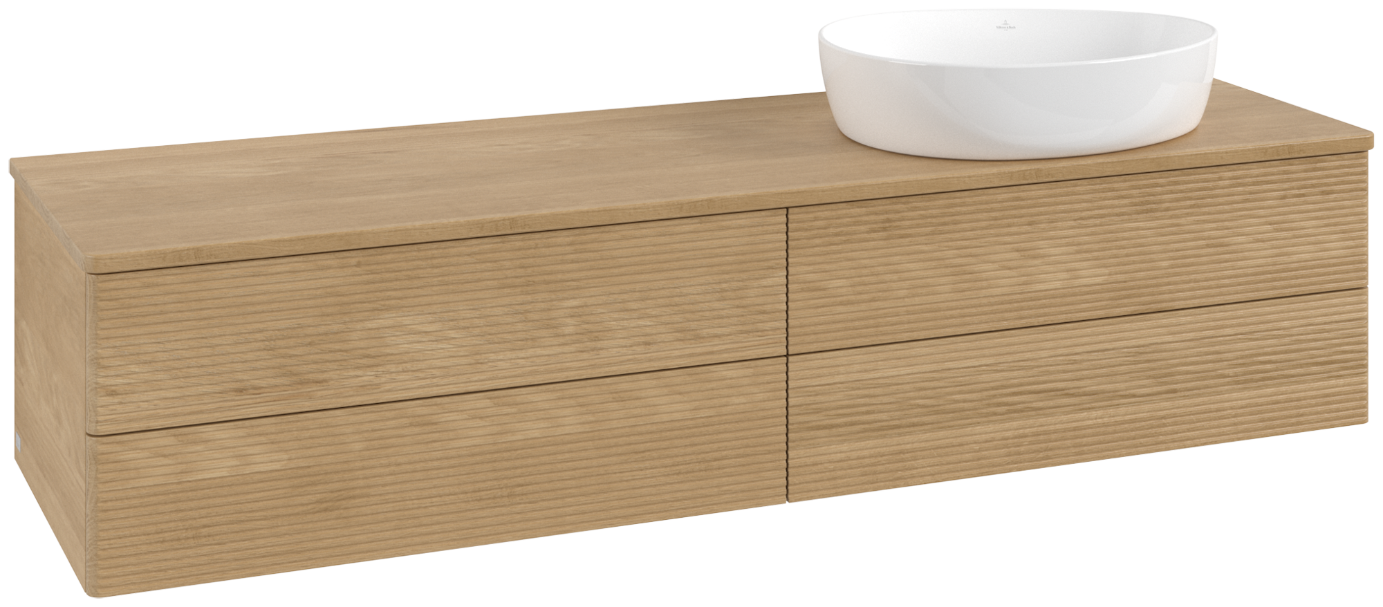 Villeroy & Boch Antao Waschbeckenunterschrank, mit Beleuchtung, 4 Auszüge, 1600x360x500mm, Front mit Struktur, Korpus: Honey Oak, Front: Honey Oak, Abdeckplatte: Honey Oak