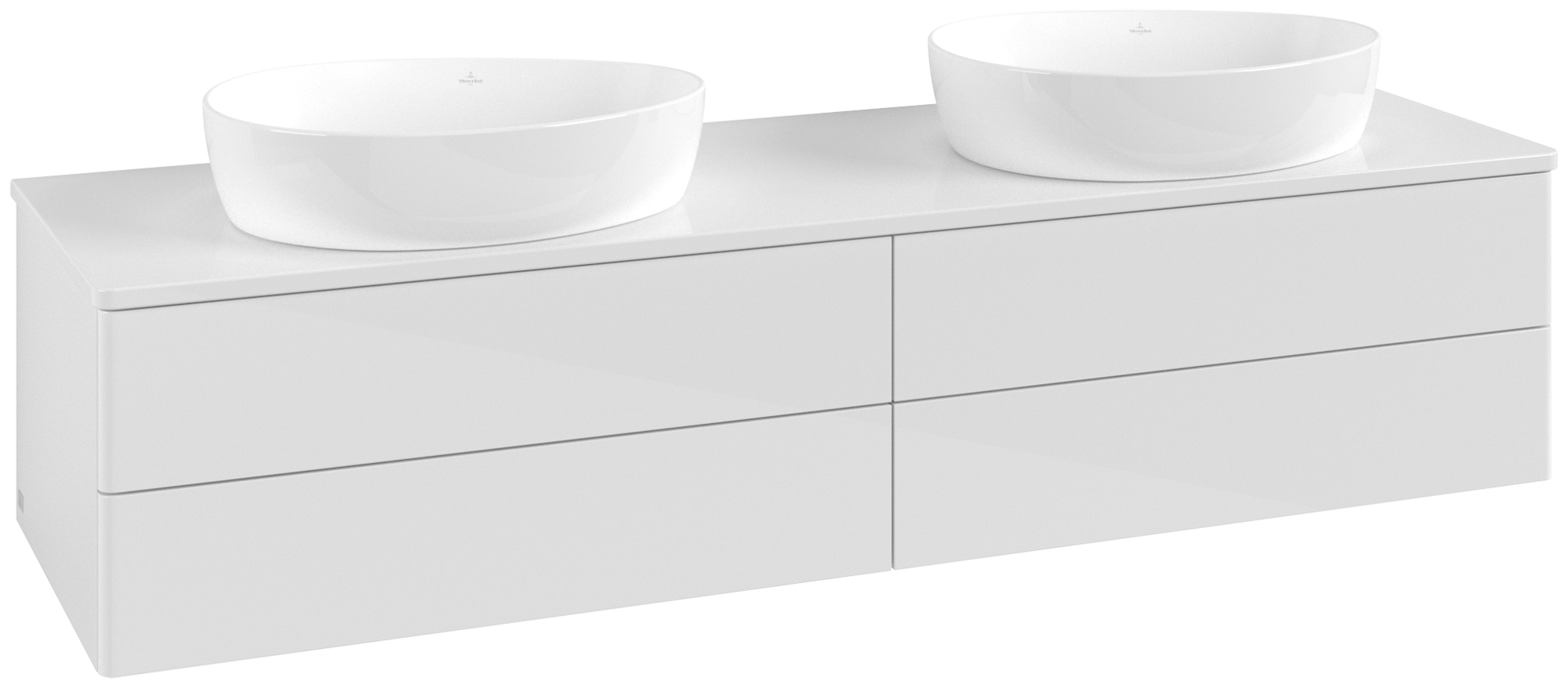 Villeroy & Boch Antao Waschbeckenunterschrank, mit Beleuchtung, 4 Auszüge, 1600x360x500mm, Front ohne Struktur, Korpus: Glossy White Lacquer, Front: Glossy White Lacquer, Abdeckplatte: Glossy White Lacquer