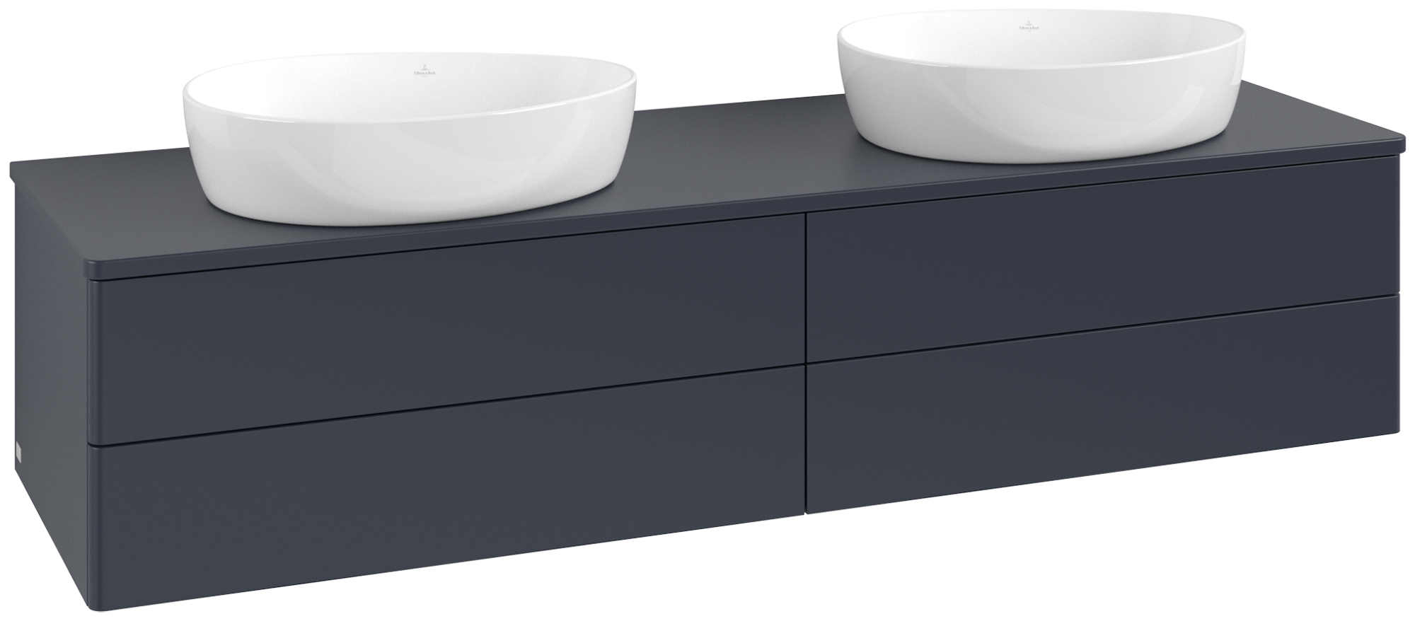 Villeroy & Boch Antao Waschbeckenunterschrank, mit Beleuchtung, 4 Auszüge, 1600x360x500mm, Front ohne Struktur, Korpus: Midnight Blue Matt Lacquer, Front: Midnight Blue Matt Lacquer, Abdeckplatte: Midnight Blue Matt Lacquer
