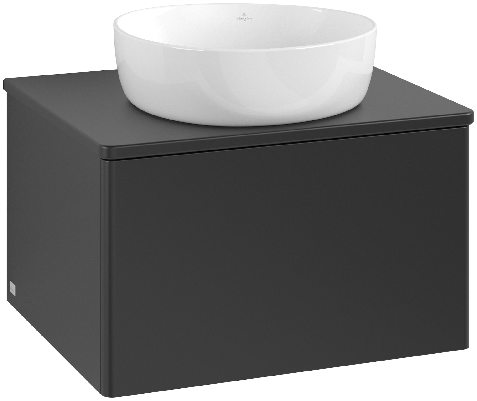 Villeroy & Boch Antao Waschbeckenunterschrank, mit Beleuchtung, 1 Auszug, 600x360x500mm, Front ohne Struktur, Korpus: Black Matt Lacquer, Front: Black Matt Lacquer, Abdeckplatte: Black Matt Lacquer
