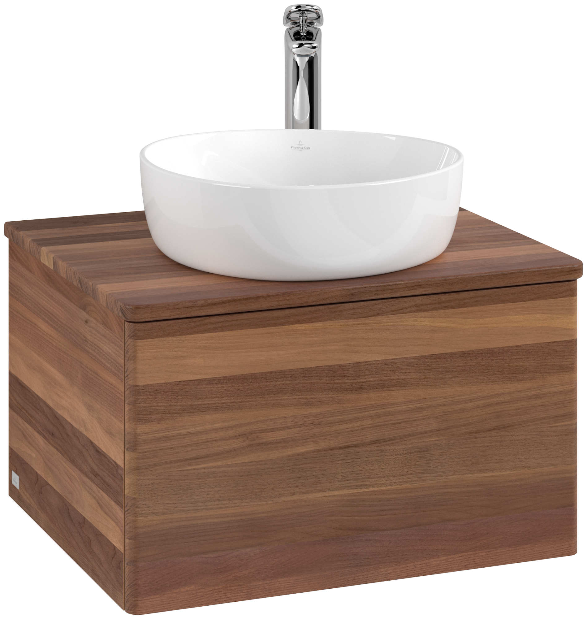 Villeroy & Boch Antao Waschbeckenunterschrank, mit Beleuchtung, 1 Auszug, 600x360x500mm, Front ohne Struktur, Korpus: Warm Walnut, Front: Warm Walnut, Abdeckplatte: Warm Walnut