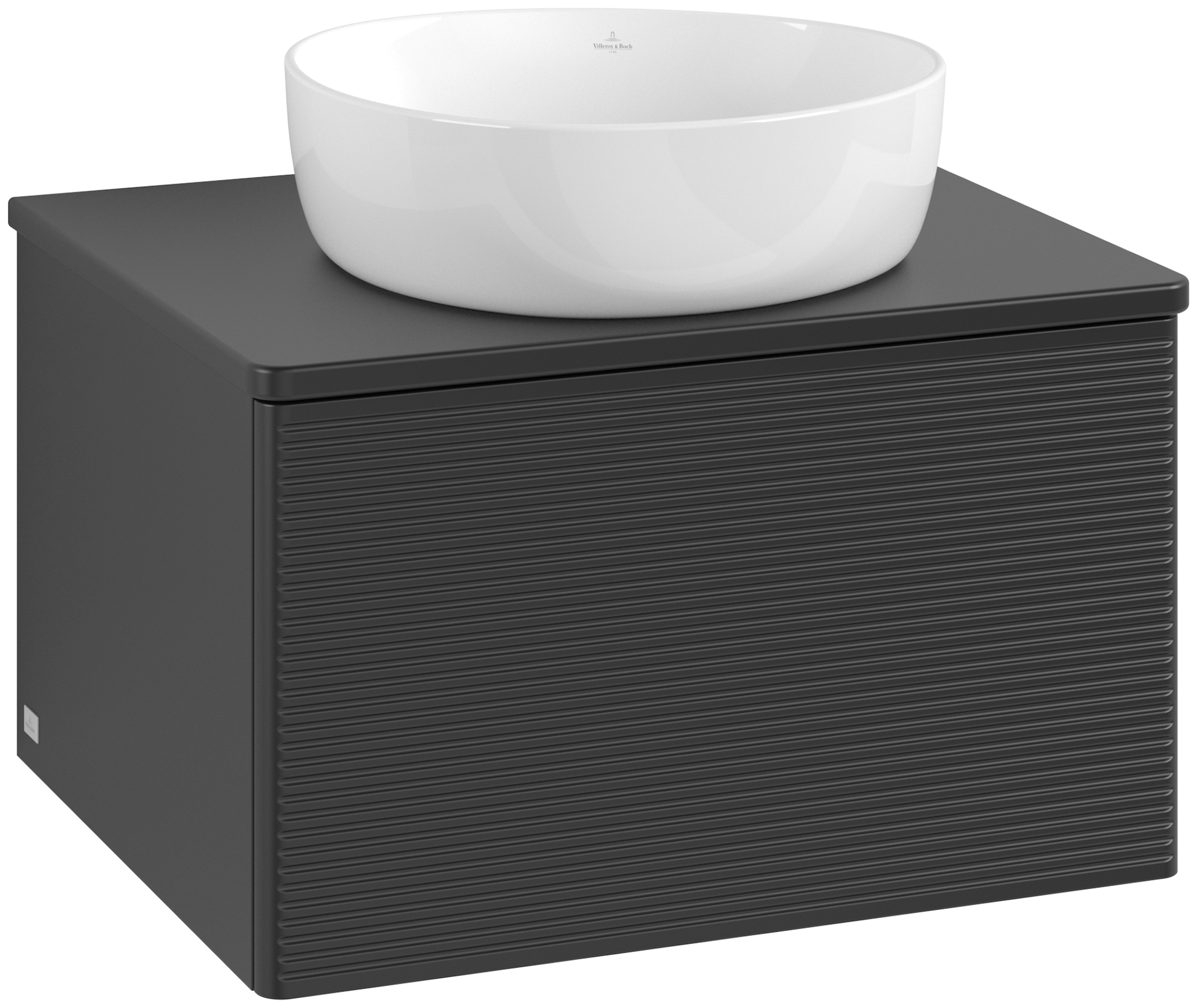 Villeroy & Boch Antao Waschbeckenunterschrank, mit Beleuchtung, 1 Auszug, 600x360x500mm, Front mit Struktur, Korpus: Black Matt Lacquer, Front: Black Matt Lacquer, Abdeckplatte: Black Matt Lacquer