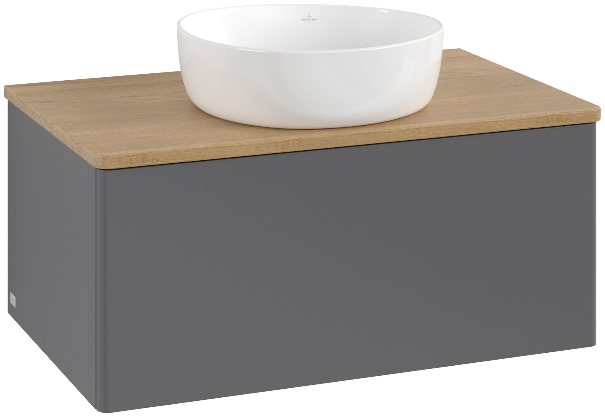 Villeroy & Boch Antao Vanity unit, with lighting, 1 pull-out compartment, 800x360x500mm, Front without structure, Body: Anthracite Matt Lacquer, Front: Anthracite Matt Lacquer, Cover plate: Honey Oak