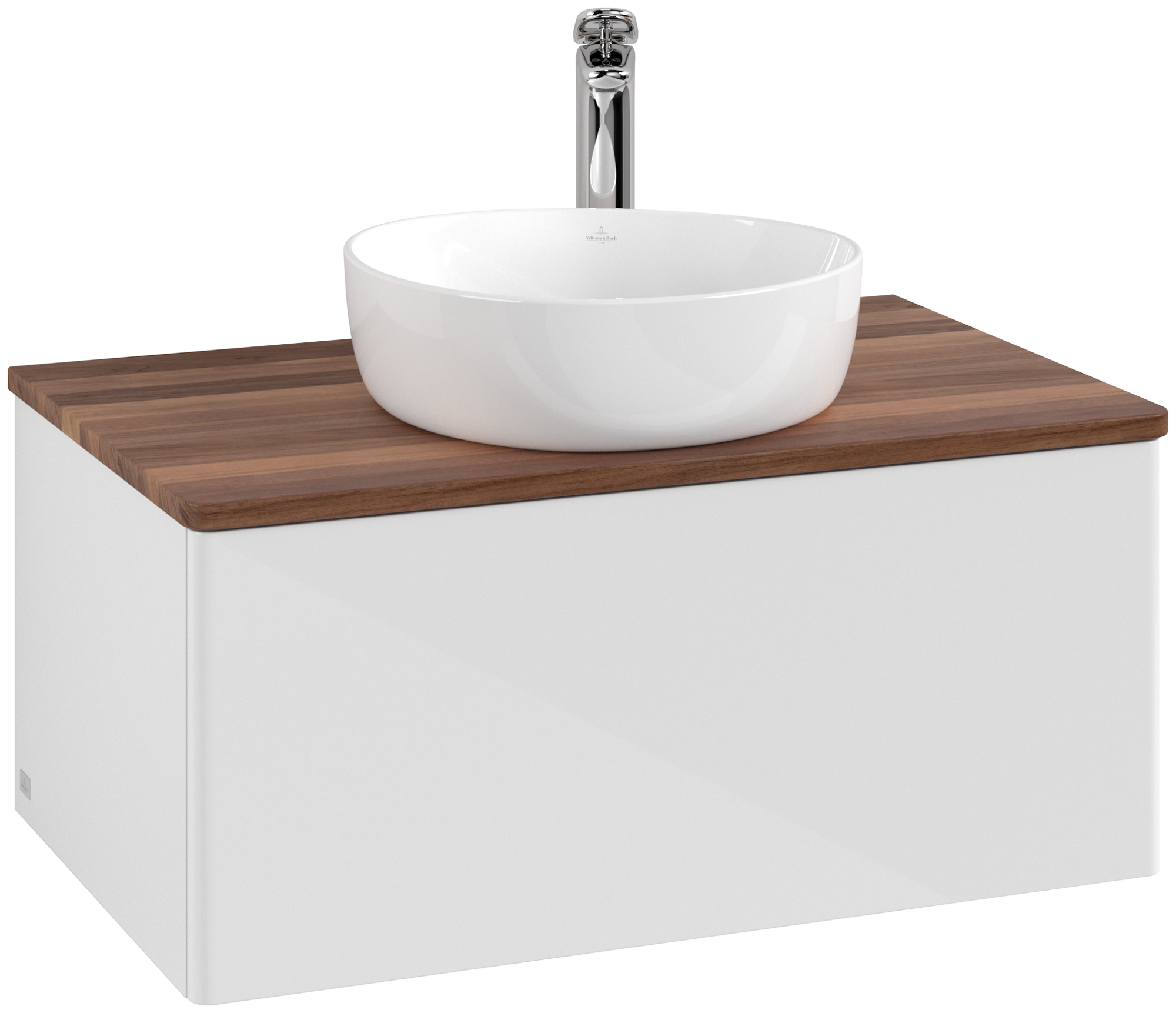 Villeroy & Boch Antao Vanity unit, with lighting, 1 pull-out compartment, 800x360x500mm, Front without structure, Body: Glossy White Lacquer, Front: Glossy White Lacquer, Cover plate: Warm Walnut