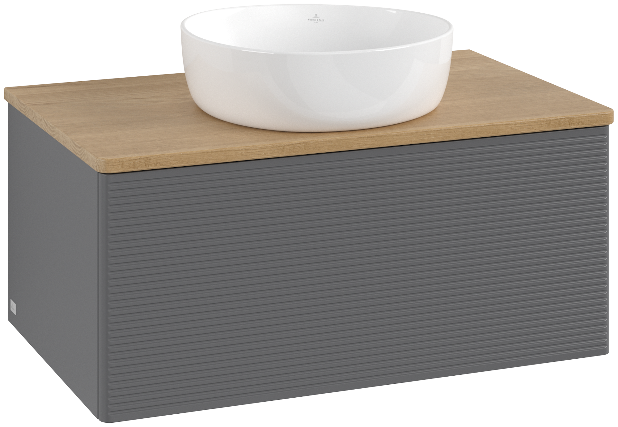 Villeroy & Boch Antao Vanity unit, with lighting, 1 pull-out compartment, 800x360x500mm, Front with grain texture, Body: Anthracite Matt Lacquer, Front: Anthracite Matt Lacquer, Cover plate: Honey Oak