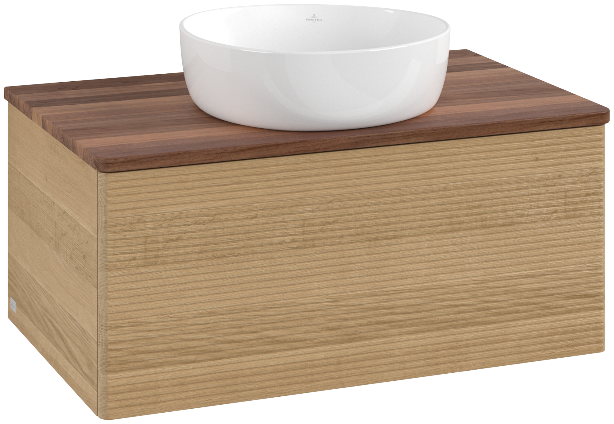 Villeroy & Boch Antao Meuble sous plan, avec éclairage, 1 tiroir sur rails, 800x360x500mm, Façade avec structure, Caisson: Honey Oak, Façade: Honey Oak, Plaque de recouvrement: Warm Walnut