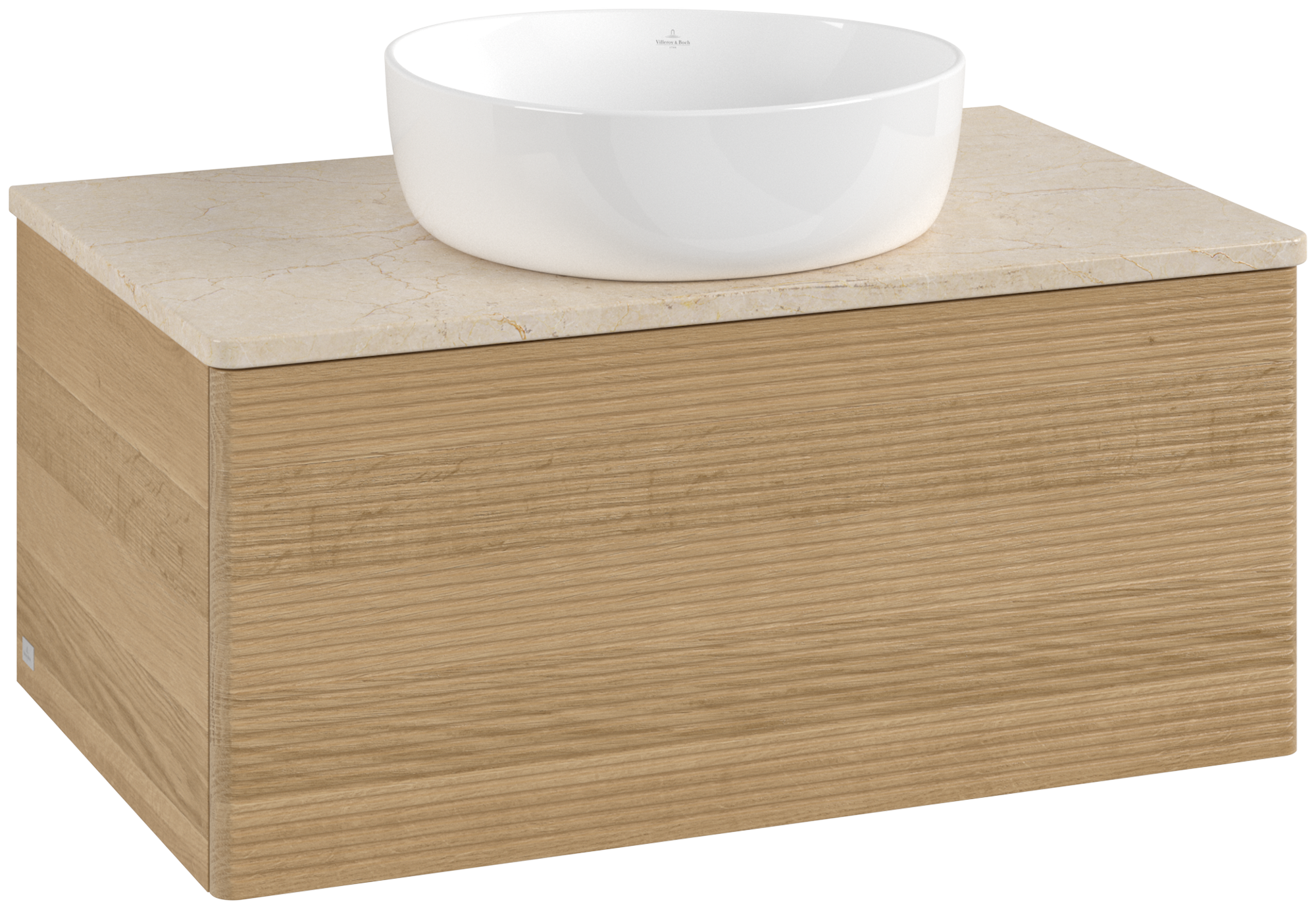 Villeroy & Boch Antao Meuble sous plan, avec éclairage, 1 tiroir sur rails, 800x360x500mm, Façade avec structure, Caisson: Honey Oak, Façade: Honey Oak, Plaque de recouvrement: Botticino