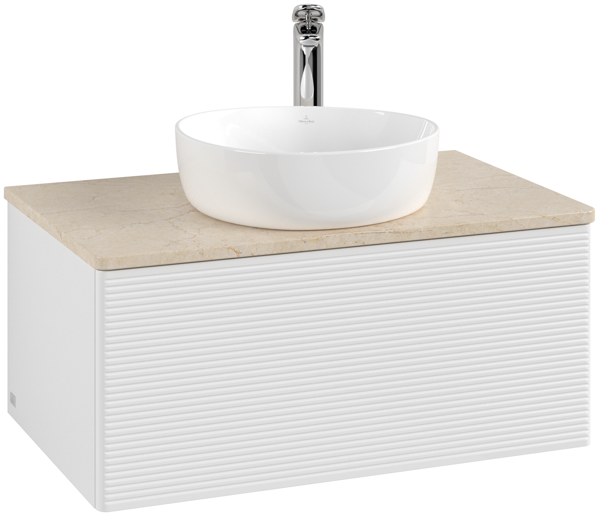 Villeroy & Boch Antao Vanity unit, with lighting, 1 pull-out compartment, 800x360x500mm, Front with grain texture, Body: Glossy White Lacquer, Front: Glossy White Lacquer, Cover plate: Botticino