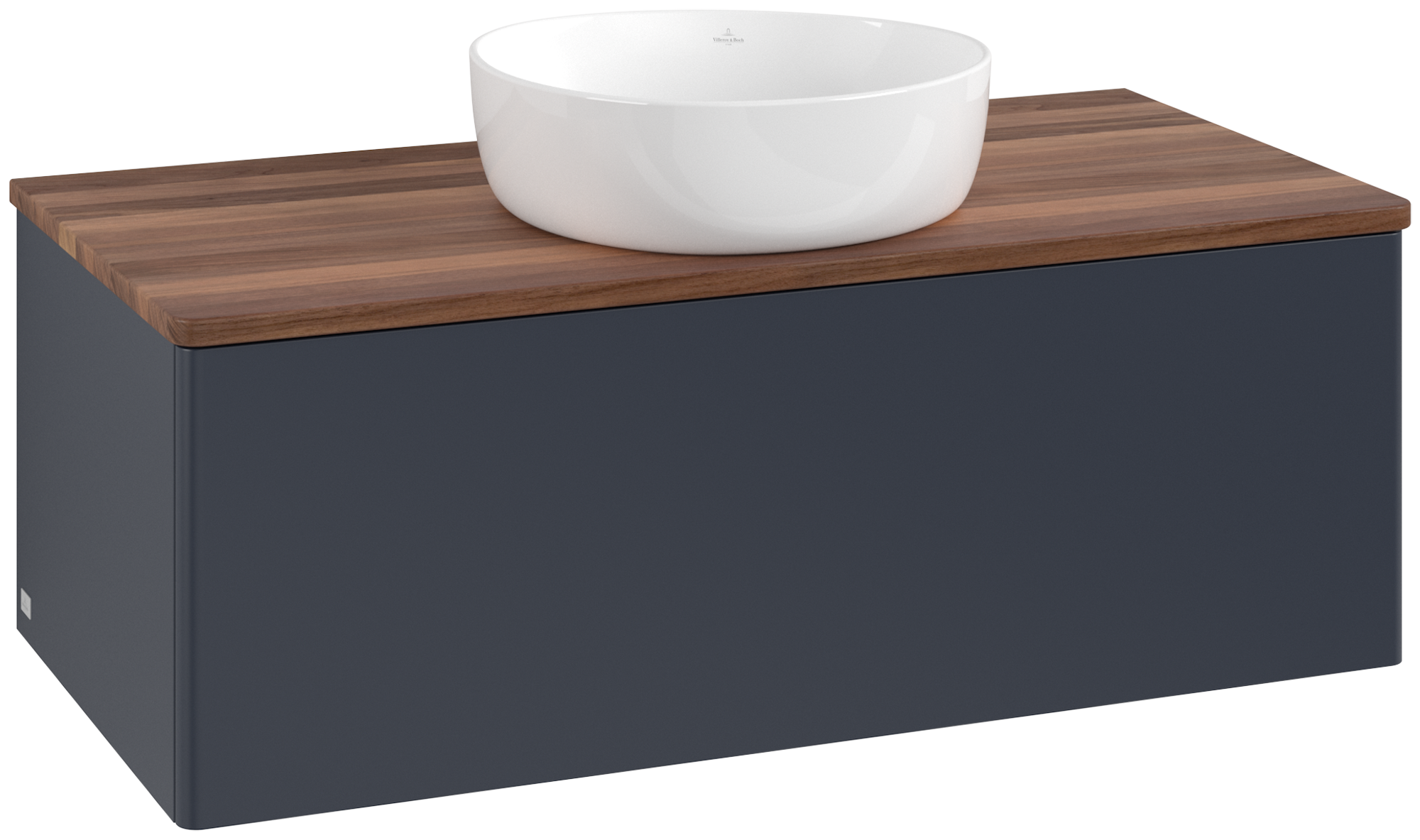 Villeroy & Boch Antao Wastafelonderkast, met verlichting, 1 uittreklade, 1000x360x500mm, front zonder structuur, Corpus: Midnight Blue Matt Lacquer, Front: Midnight Blue Matt Lacquer, Afdekplaat: Warm Walnut