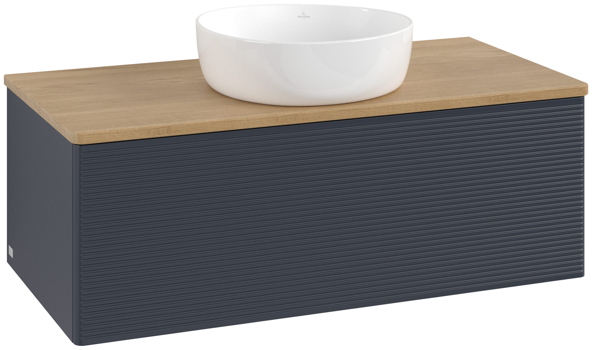 Villeroy & Boch Antao Wastafelonderkast, met verlichting, 1 uittreklade, 1000x360x500mm, front met structuur, Corpus: Midnight Blue Matt Lacquer, Front: Midnight Blue Matt Lacquer, Afdekplaat: Honey Oak