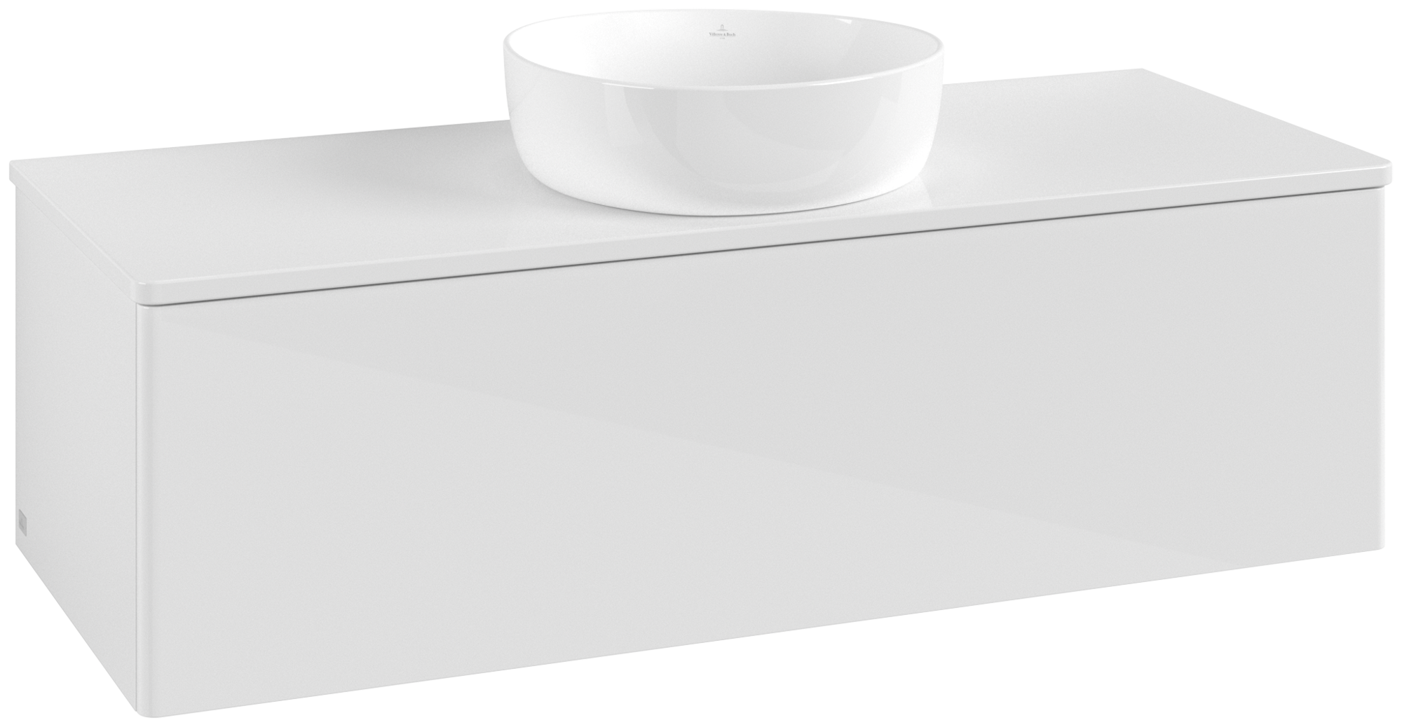 Villeroy & Boch Antao Waschbeckenunterschrank, mit Beleuchtung, 1 Auszug, 1200x360x500mm, Front ohne Struktur, Korpus: Glossy White Lacquer, Front: Glossy White Lacquer, Abdeckplatte: Glossy White Lacquer