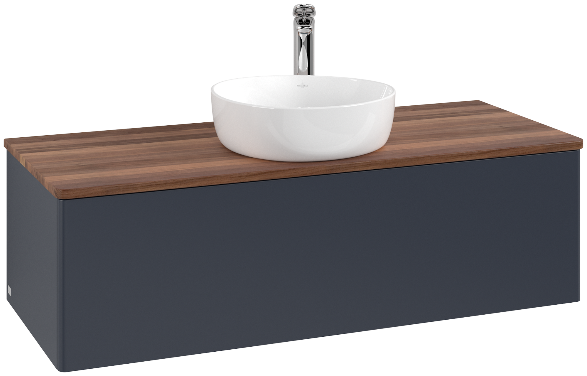 Villeroy & Boch Antao Vanity unit, with lighting, 1 pull-out compartment, 1200x360x500mm, Front without structure, Body: Midnight Blue Matt Lacquer, Front: Midnight Blue Matt Lacquer, Cover plate: Warm Walnut