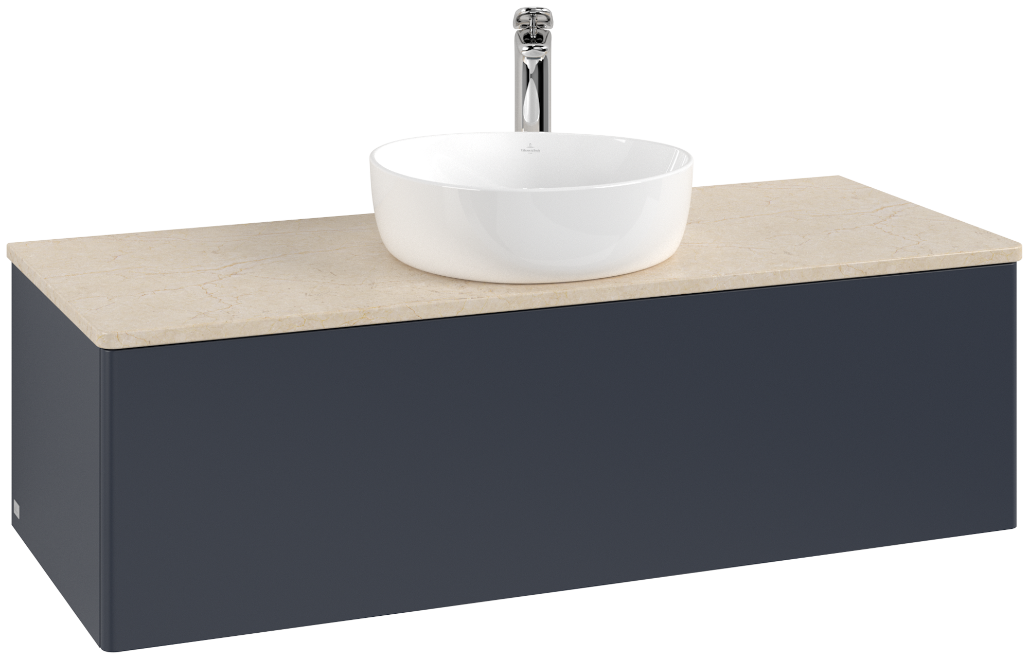 Villeroy & Boch Antao Vanity unit, with lighting, 1 pull-out compartment, 1200x360x500mm, Front without structure, Body: Midnight Blue Matt Lacquer, Front: Midnight Blue Matt Lacquer, Cover plate: Botticino