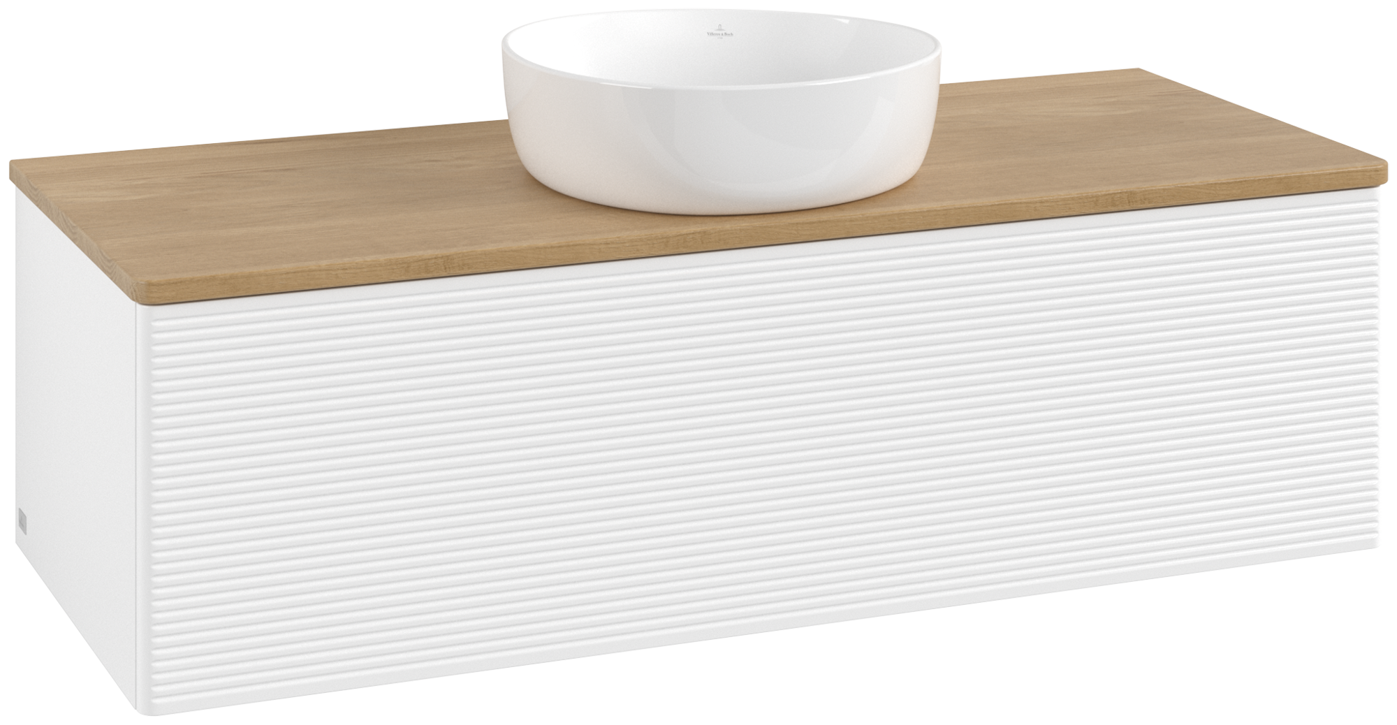 Villeroy & Boch Antao Vanity unit, with lighting, 1 pull-out compartment, 1200x360x500mm, Front with grain texture, Body: White Matt Lacquer, Front: White Matt Lacquer, Cover plate: Honey Oak
