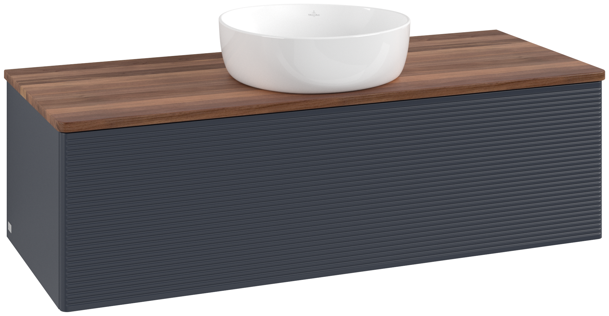 Villeroy & Boch Antao Vanity unit, with lighting, 1 pull-out compartment, 1200x360x500mm, Front with grain texture, Body: Midnight Blue Matt Lacquer, Front: Midnight Blue Matt Lacquer, Cover plate: Warm Walnut