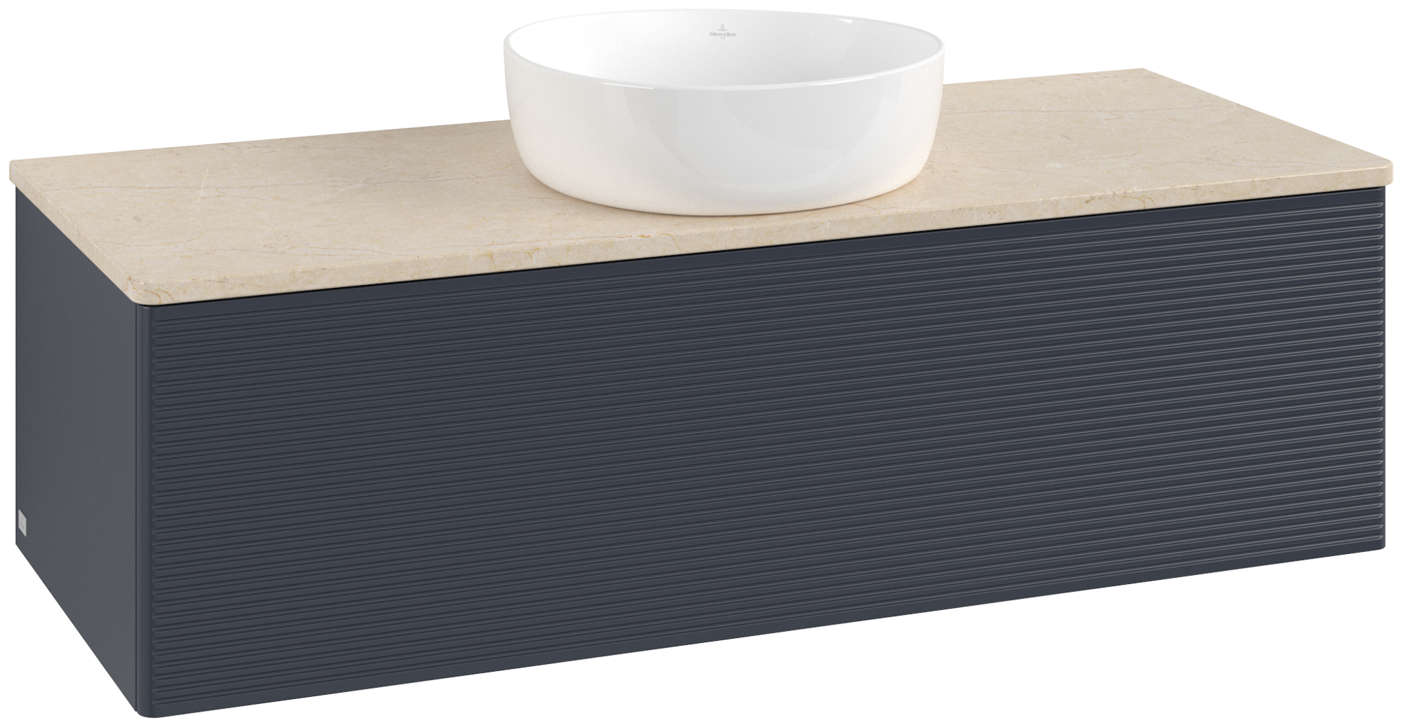 Villeroy & Boch Antao Vanity unit, with lighting, 1 pull-out compartment, 1200x360x500mm, Front with grain texture, Body: Midnight Blue Matt Lacquer, Front: Midnight Blue Matt Lacquer, Cover plate: Botticino