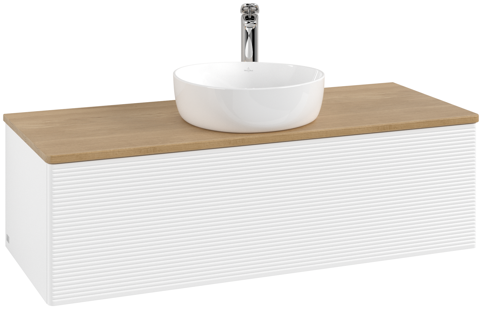 Villeroy & Boch Antao Vanity unit, with lighting, 1 pull-out compartment, 1200x360x500mm, Front with grain texture, Body: White Matt Lacquer, Front: White Matt Lacquer, Cover plate: Honey Oak
