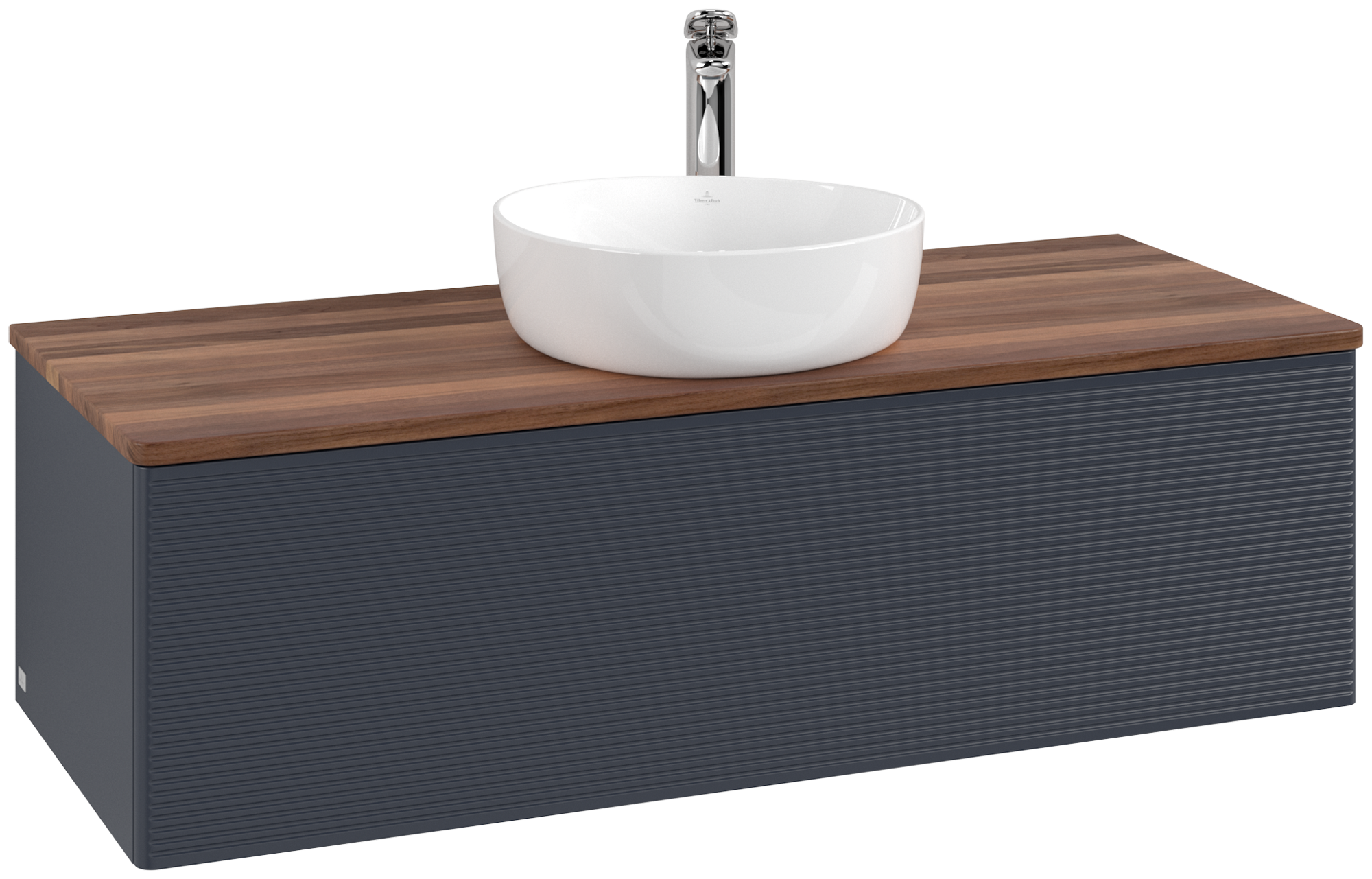 Villeroy & Boch Antao Vanity unit, with lighting, 1 pull-out compartment, 1200x360x500mm, Front with grain texture, Body: Midnight Blue Matt Lacquer, Front: Midnight Blue Matt Lacquer, Cover plate: Warm Walnut
