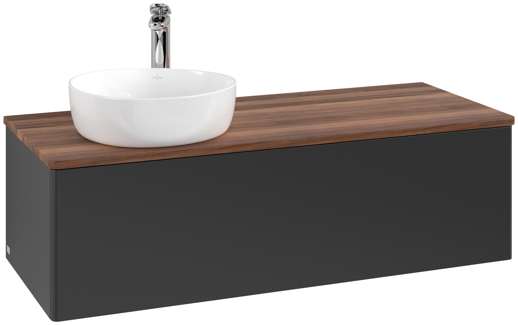 Villeroy & Boch Antao Mobile sottolavabo, con illuminazione, 1 vano estraibile, 1200x360x500mm, Frontale senza texture, Corpo: Black Matt Lacquer, Fronte: Black Matt Lacquer, Piastra di copertura: Warm Walnut