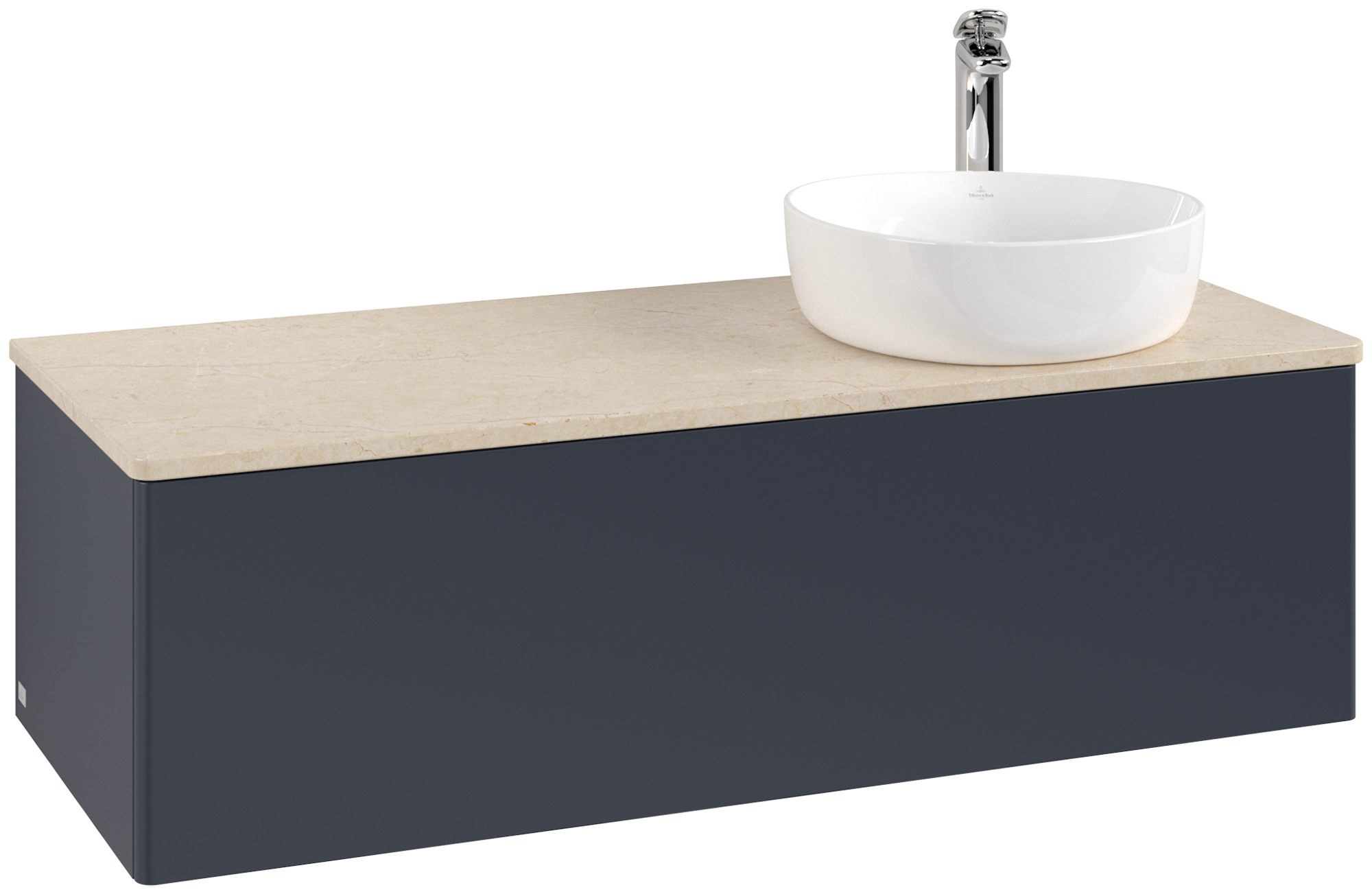 Villeroy & Boch Antao Modulo bajo, con iluminación, 1 compartimento extraíble, 1200x360x500mm, sin textura granulada en la parte delantera, Cuerpo: Midnight Blue Matt Lacquer, Frontal: Midnight Blue Matt Lacquer, Placa de cubierta: Botticino