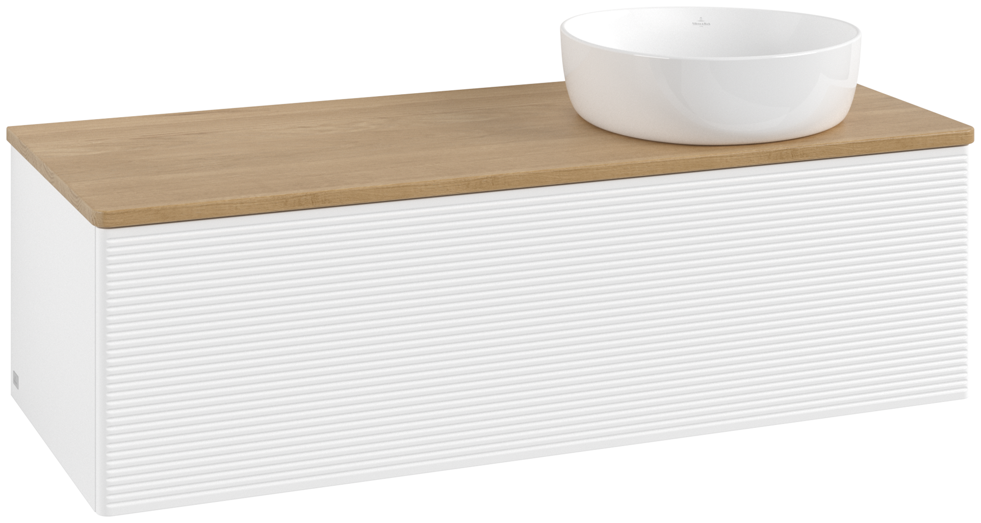 Villeroy & Boch Antao Modulo bajo, con iluminación, 1 compartimento extraíble, 1200x360x500mm, Frontal con textura granulosa, Cuerpo: White Matt Lacquer, Frontal: White Matt Lacquer, Placa de cubierta: Honey Oak