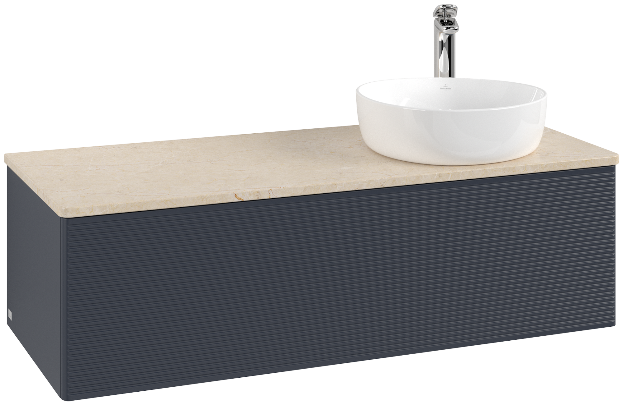 Villeroy & Boch Antao Modulo bajo, con iluminación, 1 compartimento extraíble, 1200x360x500mm, Frontal con textura granulosa, Cuerpo: Midnight Blue Matt Lacquer, Frontal: Midnight Blue Matt Lacquer, Placa de cubierta: Botticino