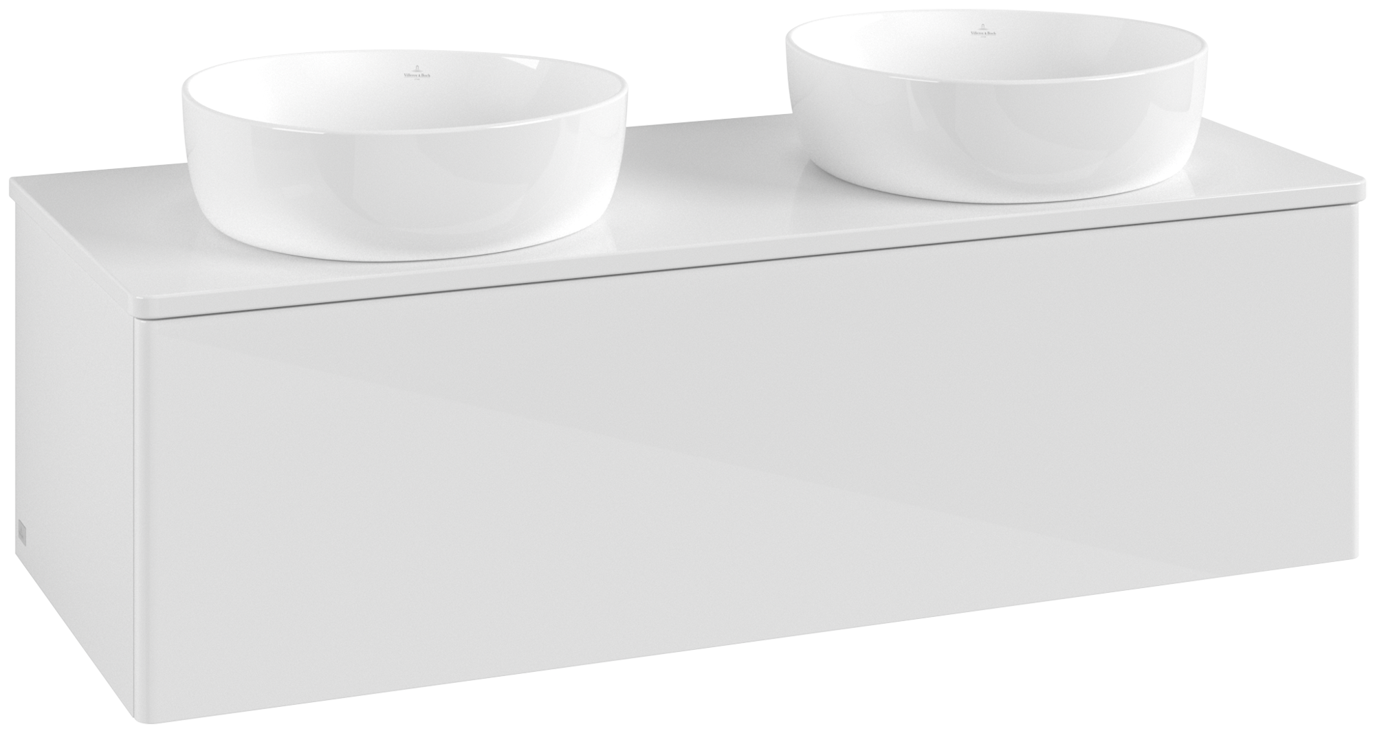 Villeroy & Boch Antao Waschbeckenunterschrank, mit Beleuchtung, 1 Auszug, 1200x360x500mm, Front ohne Struktur, Korpus: Glossy White Lacquer, Front: Glossy White Lacquer, Abdeckplatte: Glossy White Lacquer