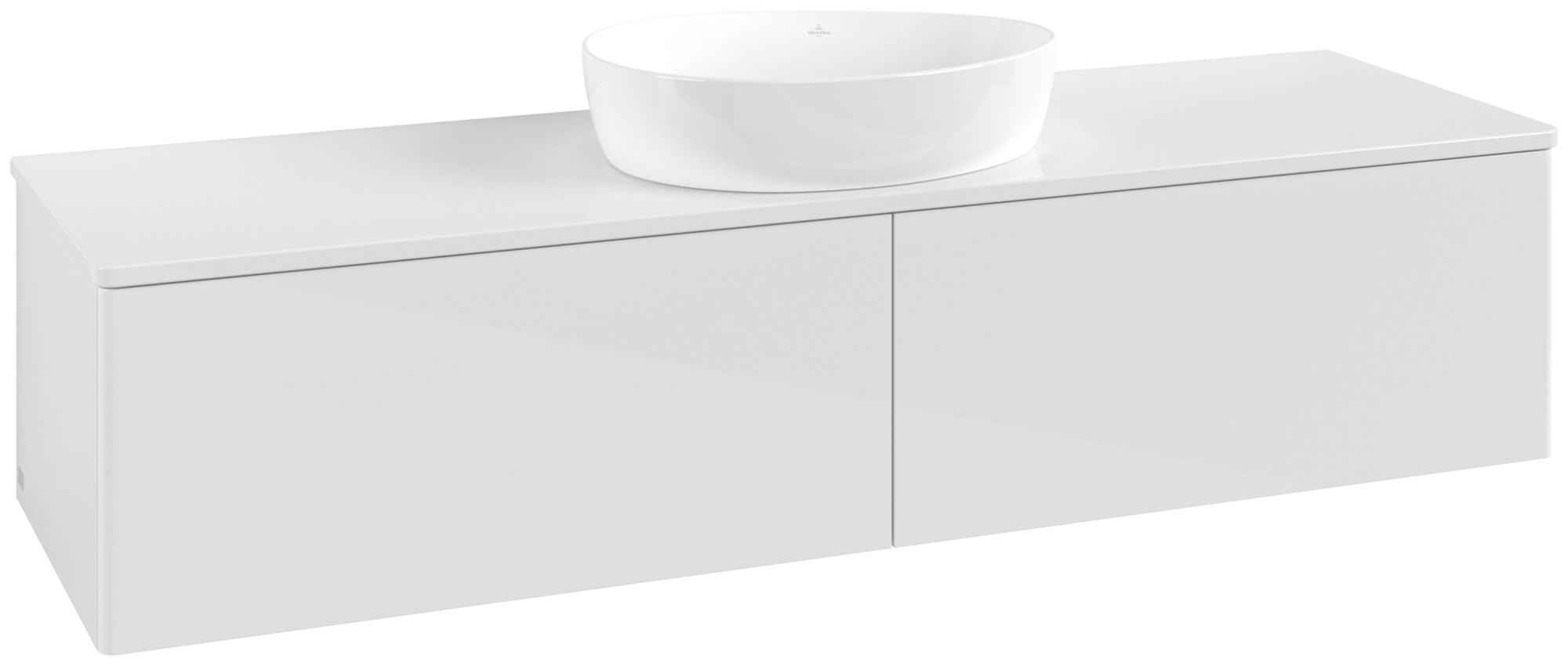 Villeroy & Boch Antao Waschbeckenunterschrank, mit Beleuchtung, 2 Auszüge, 1600x360x500mm, Front ohne Struktur, Korpus: Glossy White Lacquer, Front: Glossy White Lacquer, Abdeckplatte: Glossy White Lacquer