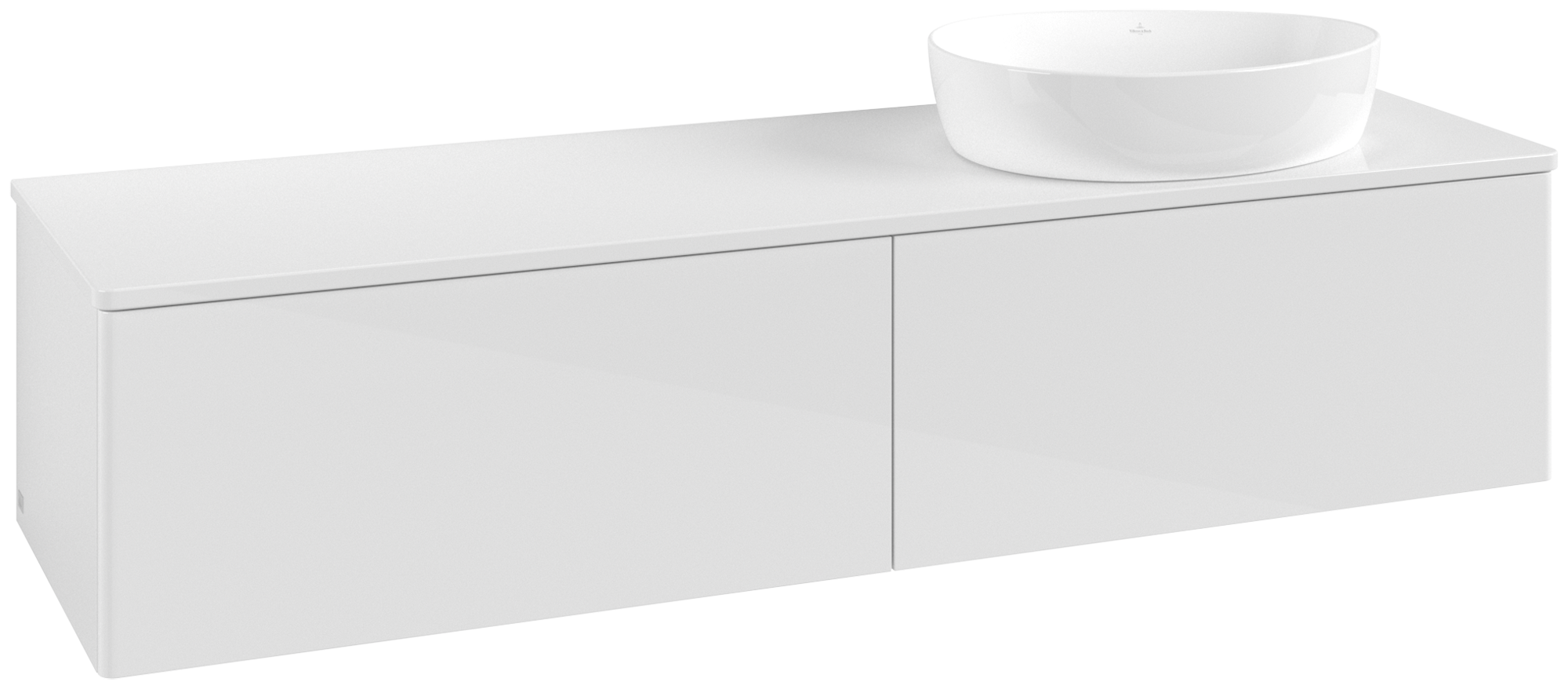 Villeroy & Boch Antao Waschbeckenunterschrank, mit Beleuchtung, 2 Auszüge, 1600x360x500mm, Front ohne Struktur, Korpus: Glossy White Lacquer, Front: Glossy White Lacquer, Abdeckplatte: Glossy White Lacquer