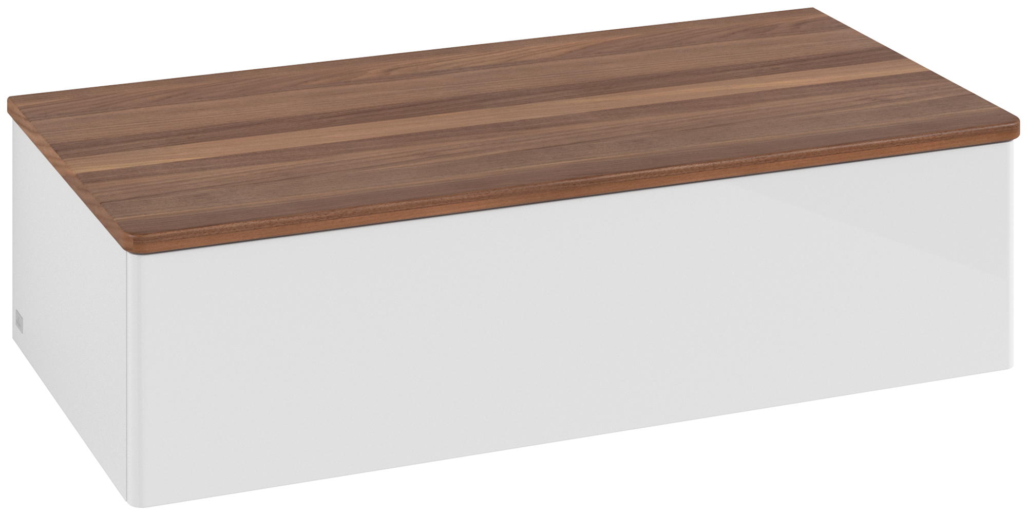 Villeroy & Boch Antao Meuble d'appoint, avec éclairage, 1 tiroir sur rails, 1000x268x500mm, Façade sans structure, Caisson: Glossy White Lacquer, Façade: Glossy White Lacquer, Plaque de recouvrement: Warm Walnut