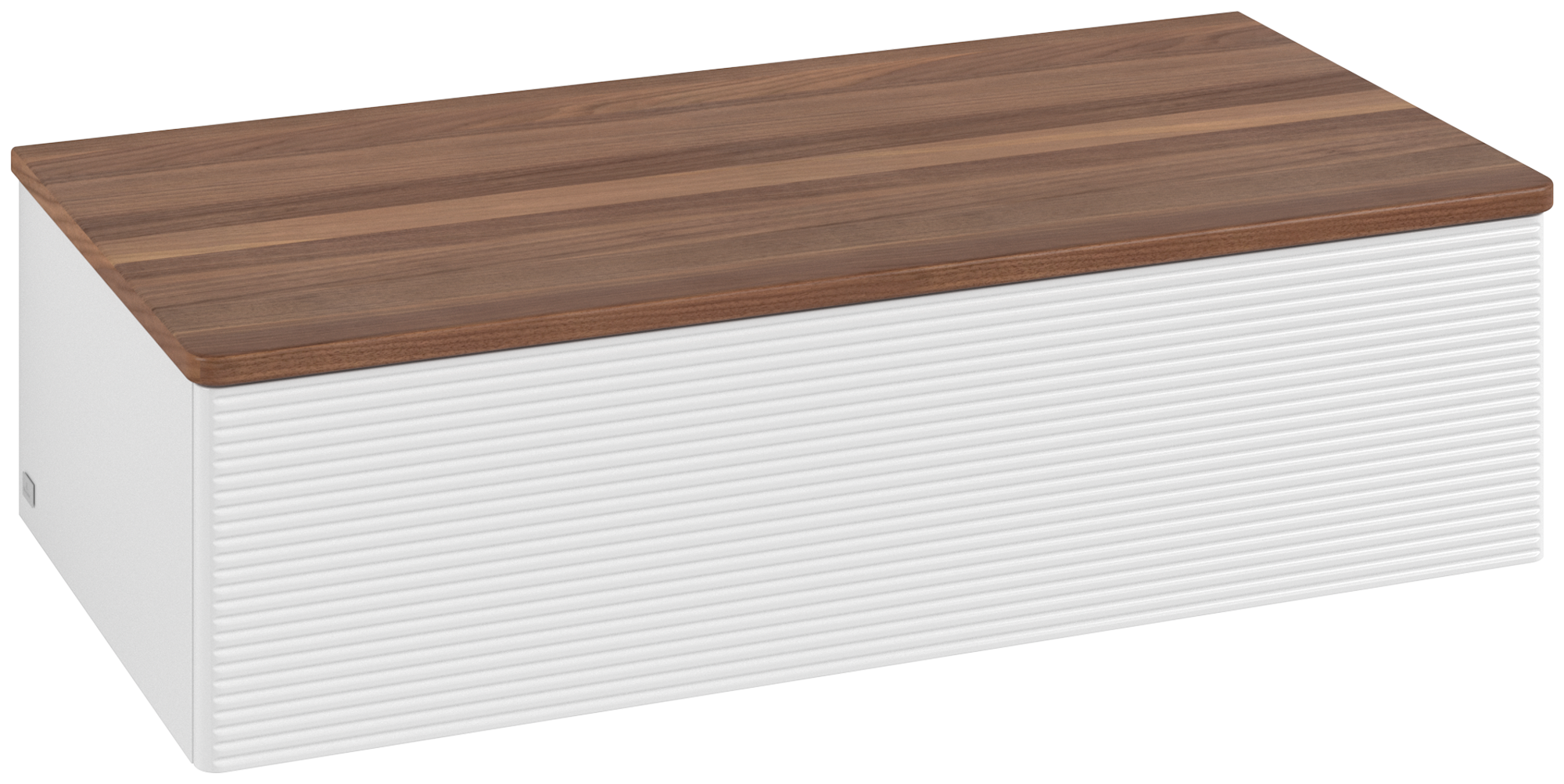 Villeroy & Boch Antao Meuble d'appoint, avec éclairage, 1 tiroir sur rails, 1000x268x500mm, Façade avec structure, Caisson: Glossy White Lacquer, Façade: Glossy White Lacquer, Plaque de recouvrement: Warm Walnut
