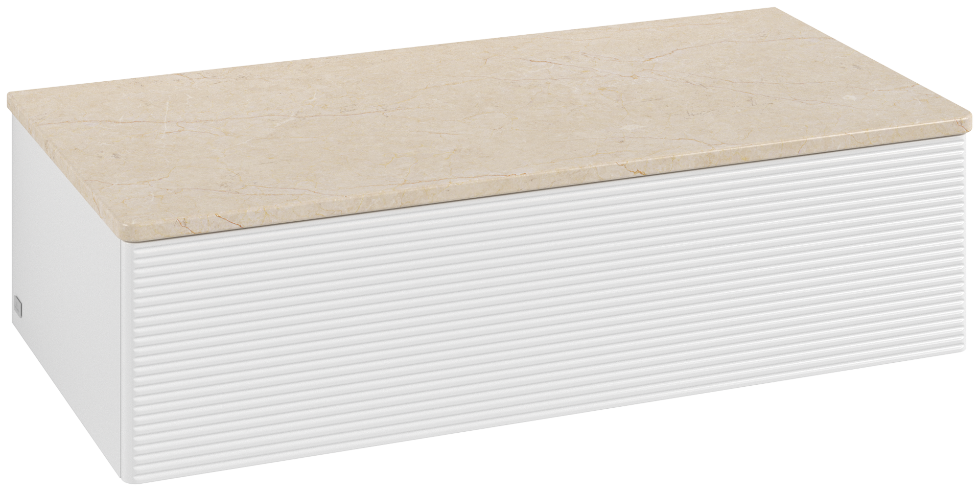 Villeroy & Boch Antao Meuble d'appoint, avec éclairage, 1 tiroir sur rails, 1000x268x500mm, Façade avec structure, Caisson: Glossy White Lacquer, Façade: Glossy White Lacquer, Plaque de recouvrement: Botticino