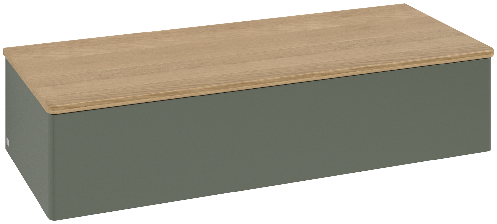 Villeroy & Boch Antao Sideboard, with lighting, 1 pull-out compartment, 1200x268x500mm, Front without structure, Body: Leaf Green Matt Lacquer, Front: Leaf Green Matt Lacquer, Cover plate: Honey Oak