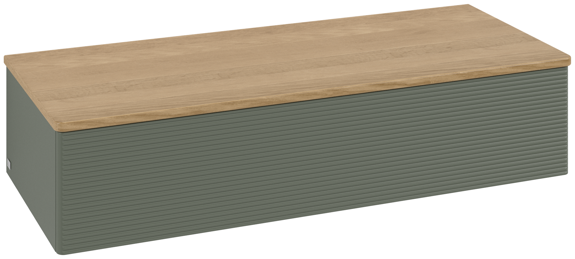 Villeroy & Boch Antao Sideboard, with lighting, 1 pull-out compartment, 1200x268x500mm, Front with grain texture, Body: Leaf Green Matt Lacquer, Front: Leaf Green Matt Lacquer, Cover plate: Honey Oak