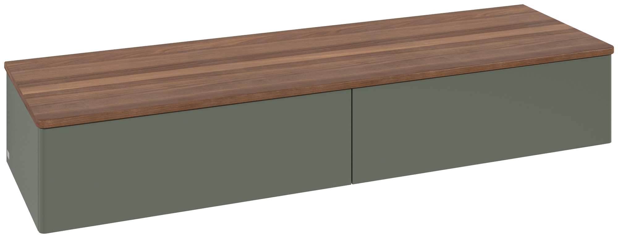 Villeroy & Boch Antao Sideboard, with lighting, 2 pull-out compartments, 1600x268x500mm, Front without structure, Body: Leaf Green Matt Lacquer, Front: Leaf Green Matt Lacquer, Cover plate: Warm Walnut