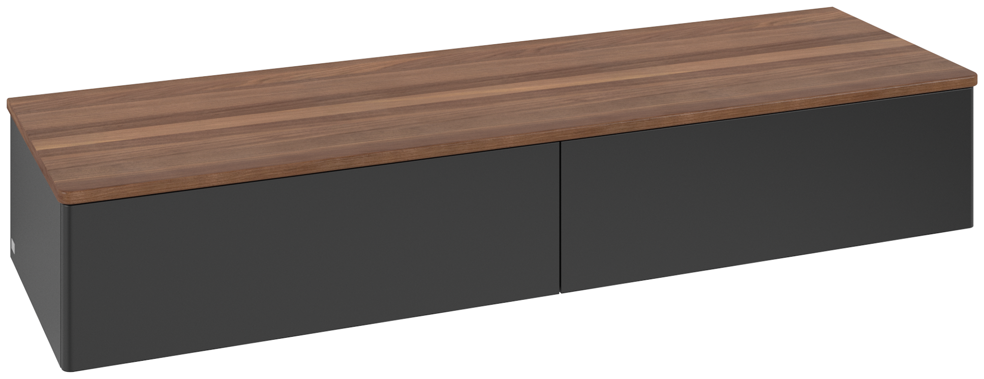 Villeroy & Boch Antao Sideboard, med belysning, 2 utdragbara fack, 1600x268x500mm, Framsidan utan kornig struktur, Kropp: Black Matt Lacquer, Framsida: Black Matt Lacquer, Täckplatta: Warm Walnut