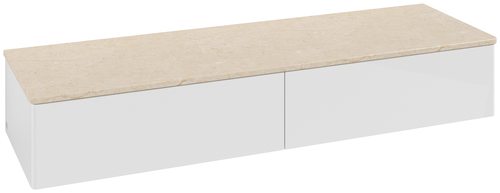 Villeroy & Boch Antao Sideskab, med belysning, 2 udtræk, 1600x268x500mm, Forside uden årestruktur, Korpus: Glossy White Lacquer, Front: Glossy White Lacquer, Afdækningsplade: Botticino