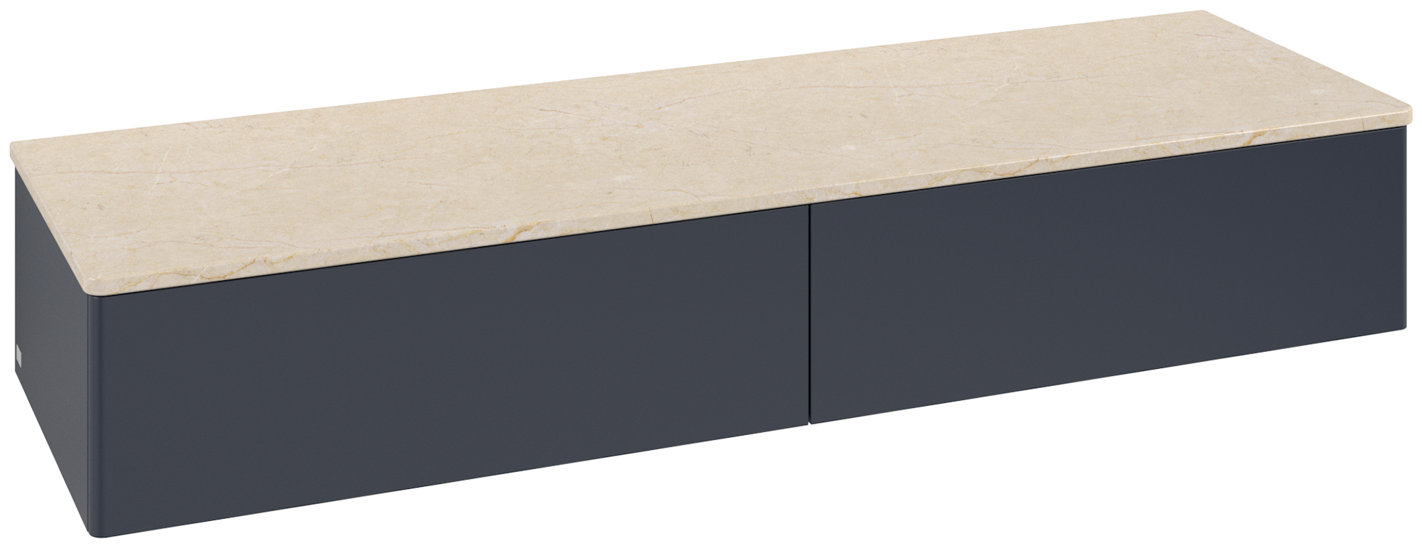 Villeroy & Boch Antao Sideboard, with lighting, 2 pull-out compartments, 1600x268x500mm, Front without structure, Body: Midnight Blue Matt Lacquer, Front: Midnight Blue Matt Lacquer, Cover plate: Botticino